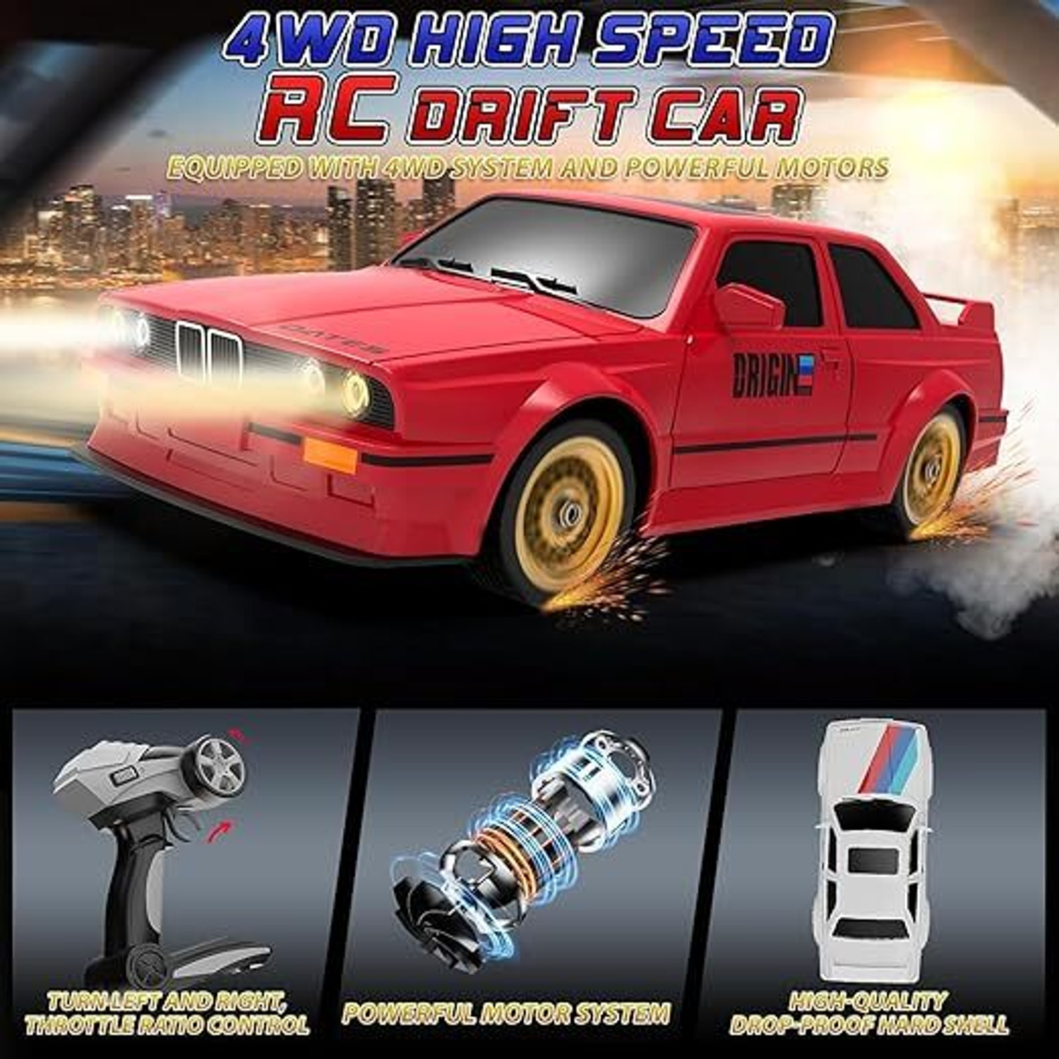Image of Bestie Toys RC Drift Car for Kids Adults 1:16 Scale 2.4Ghz 4WD High Speed RTR Racing Car 30