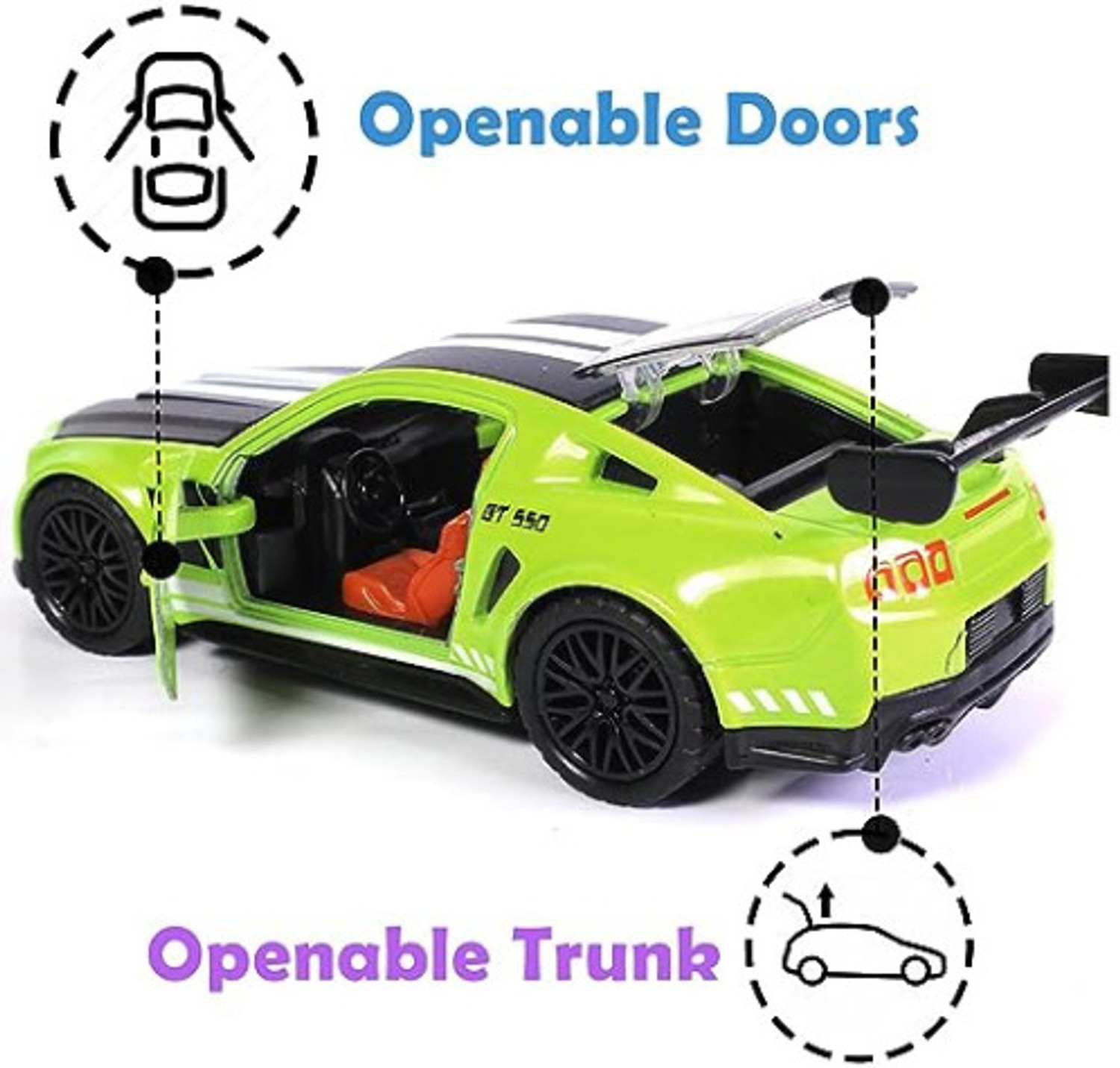 Image of Storex Premium Die Cast Metal Mustang GT Sports Car - Realistic Push Back Doors