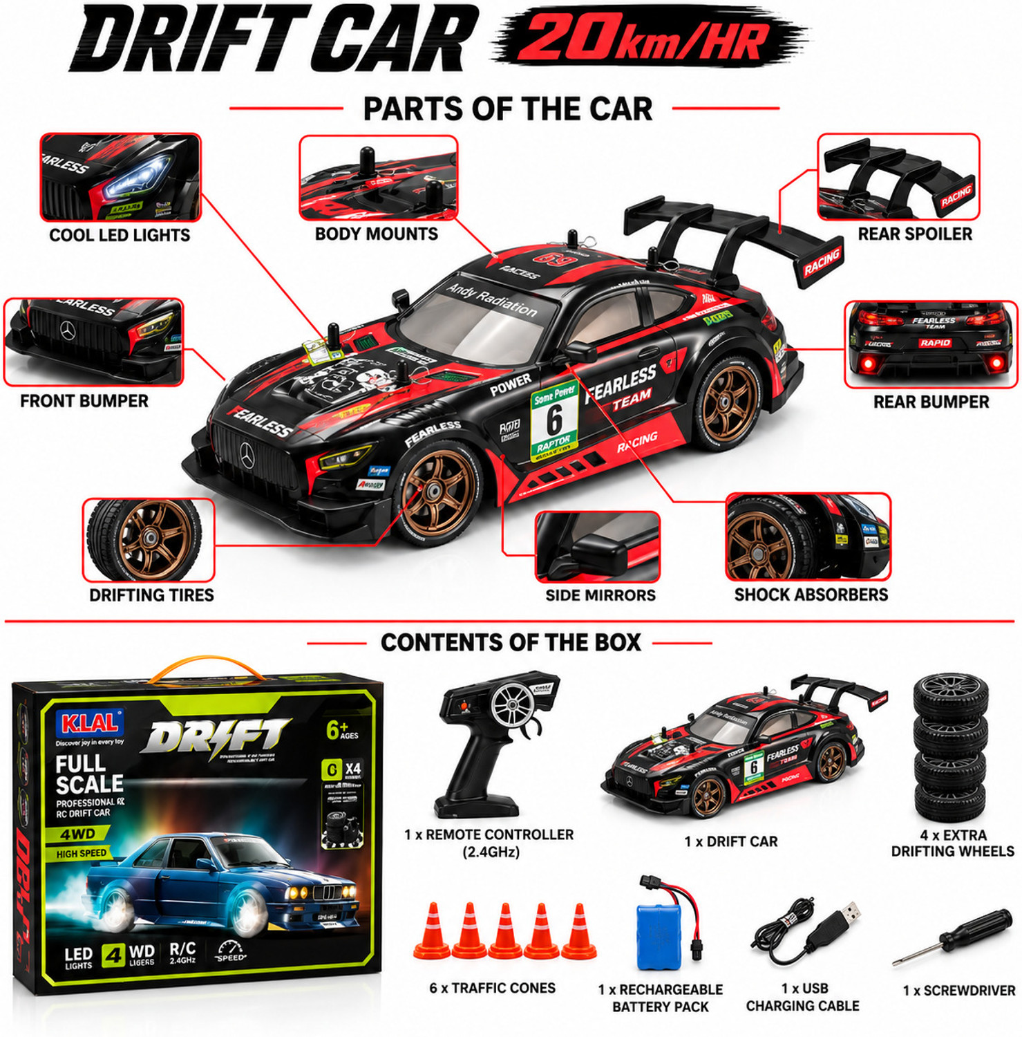 Image of MEMOBEES High Speed Remote Control Drift Car | Rechargeable Battery | 20 Kmph