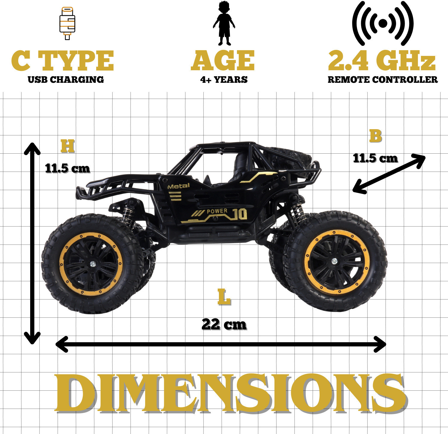 Image of frendo Remote Controlled Rock Crawler RC Monster Truck, 2.4G, 1:18 Scale (Black)