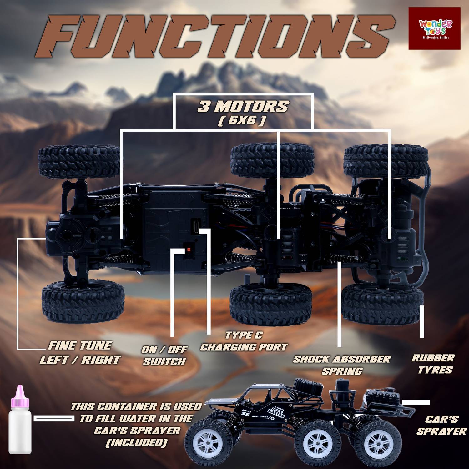 Wonder Remote Control Smoke Rock Crawler 6x6 - Image 4