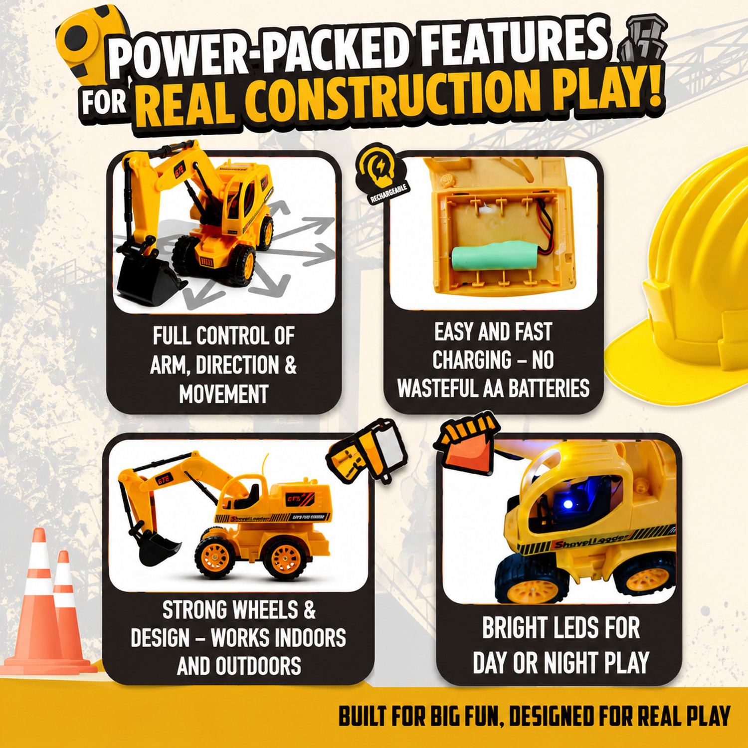 Image of APJ enterprise Remote Control RC Car JCB Toy with Working Bucket, Rechargeable Toy for Kids