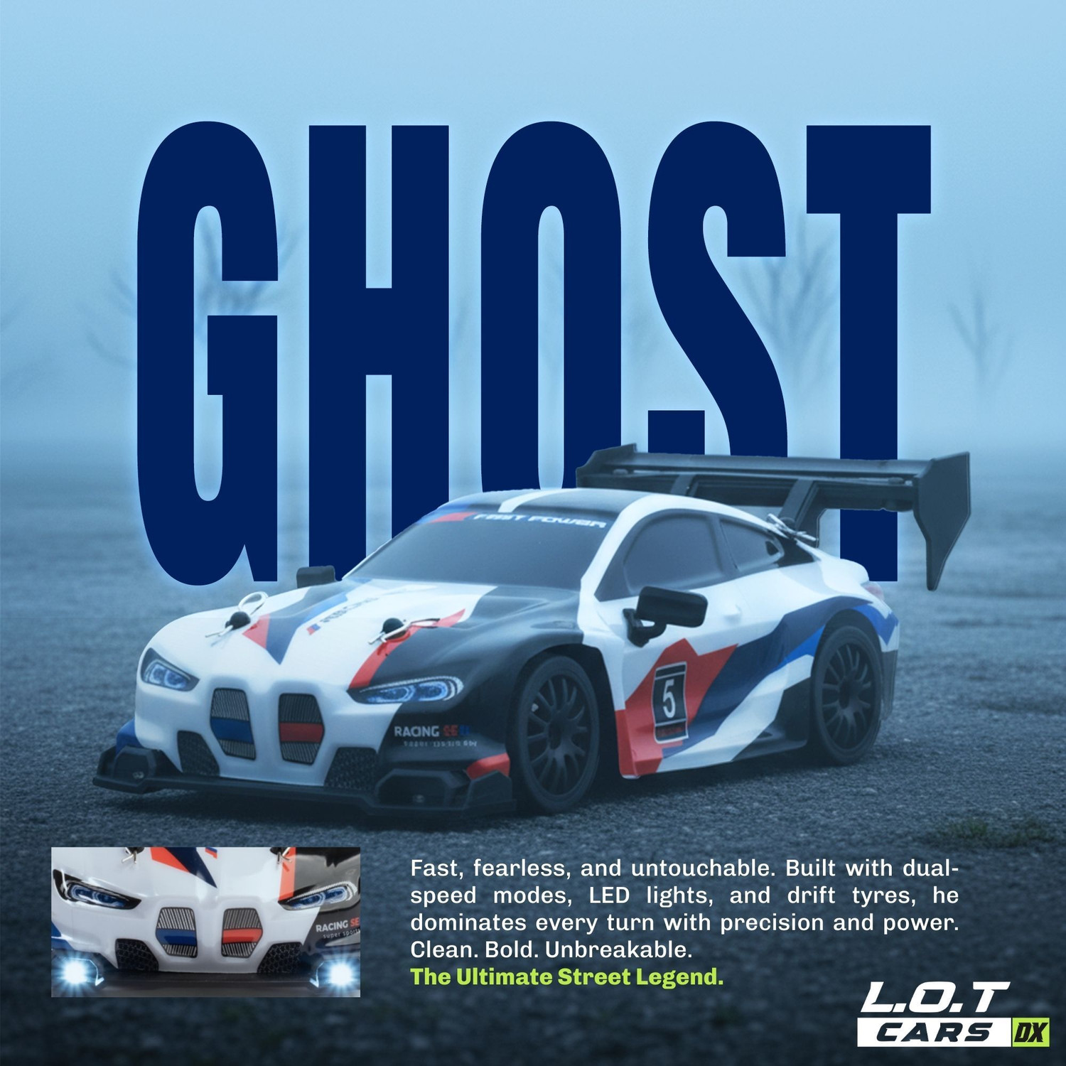 Image of L.O.T CARS Ghost Remote Control Car, 20Kmph, 2.4Ghz, Rc Drifting Car 4x4, Multi LED Lights