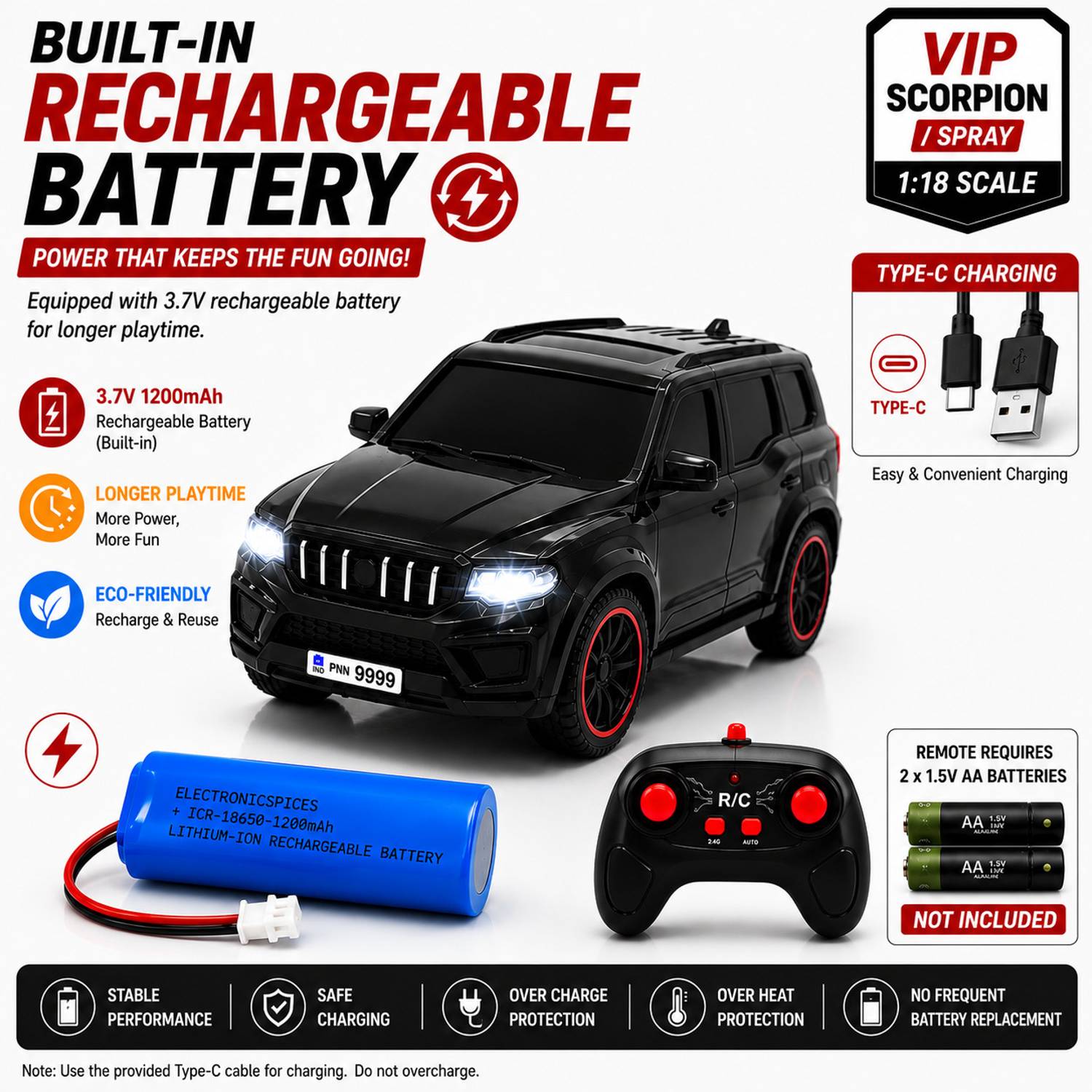 The Flyer's Bay Rechargeable RC SUV Car for Kids, 1:18 - Image 5