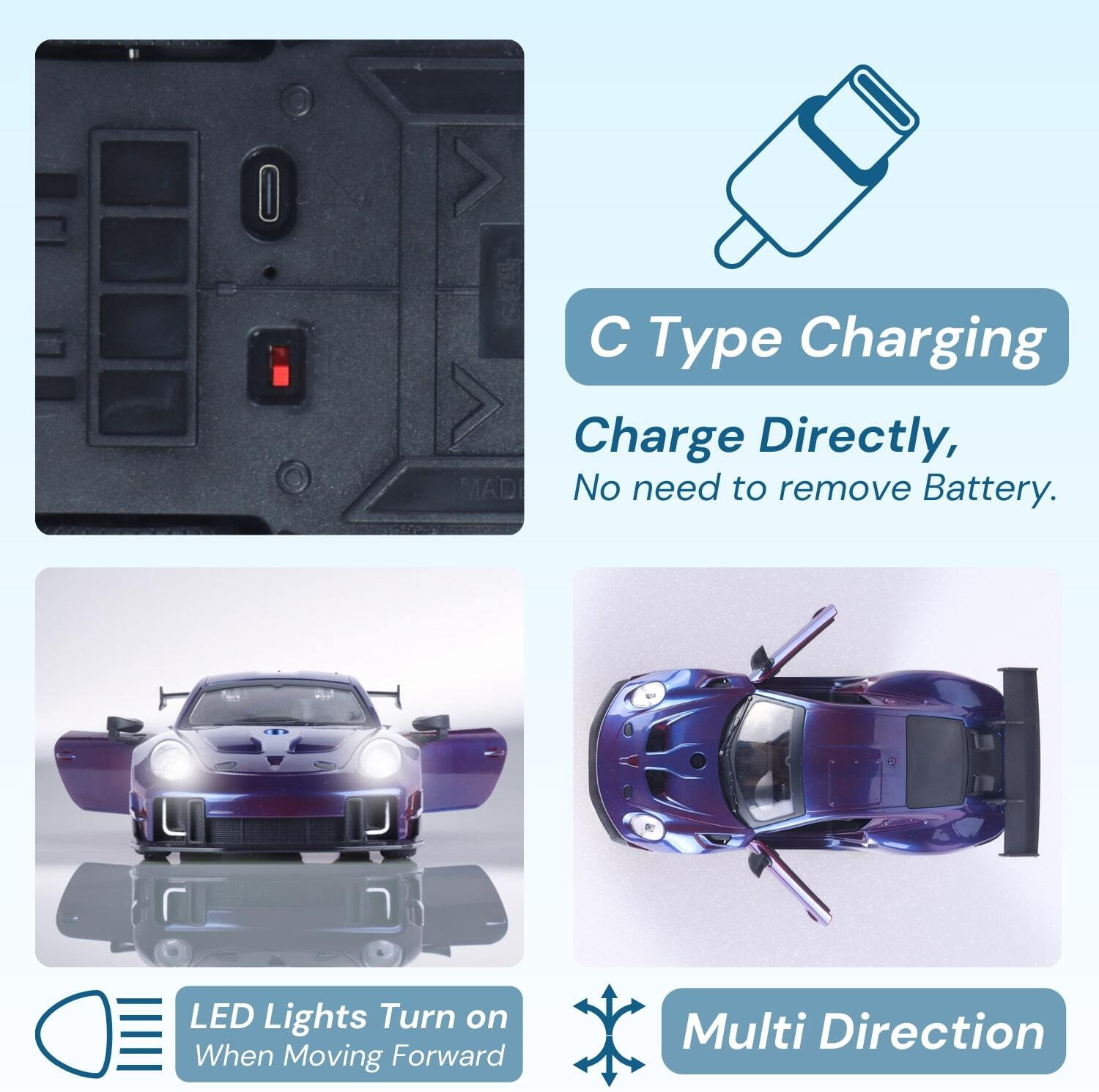 Image of frendo Door Opening Rechargeable RC Car 2.4G Remote (100+ ft) Por Blue
