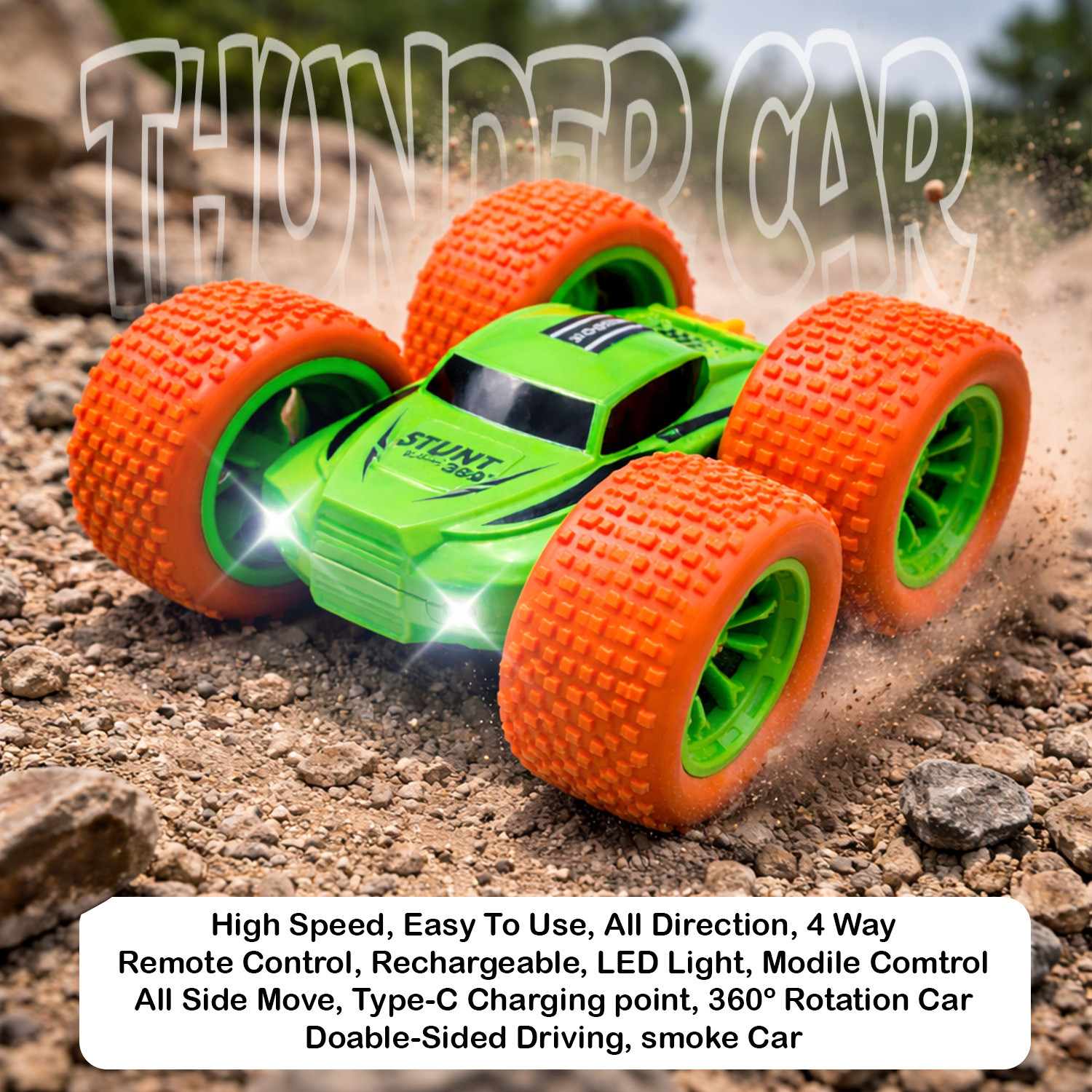 Image of SMART BOY Thunder Rock RC Stunt Car 4WD 360Flip Off Road Remote Control Monster Truck Toy