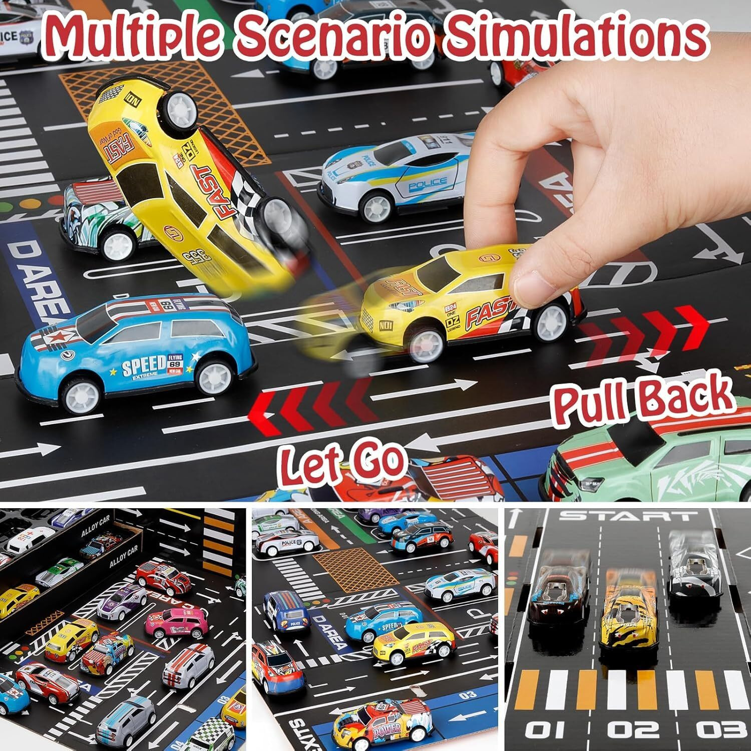Image of CANWELL toys for kids - 48 Pcs Pull Back Car Toy Set, Racing Car Container for kids 955