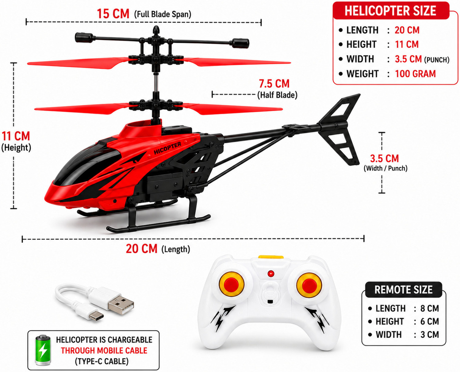 Image of Paras Nath Enterprises Rechargeable RC Helicopter Red for Kids