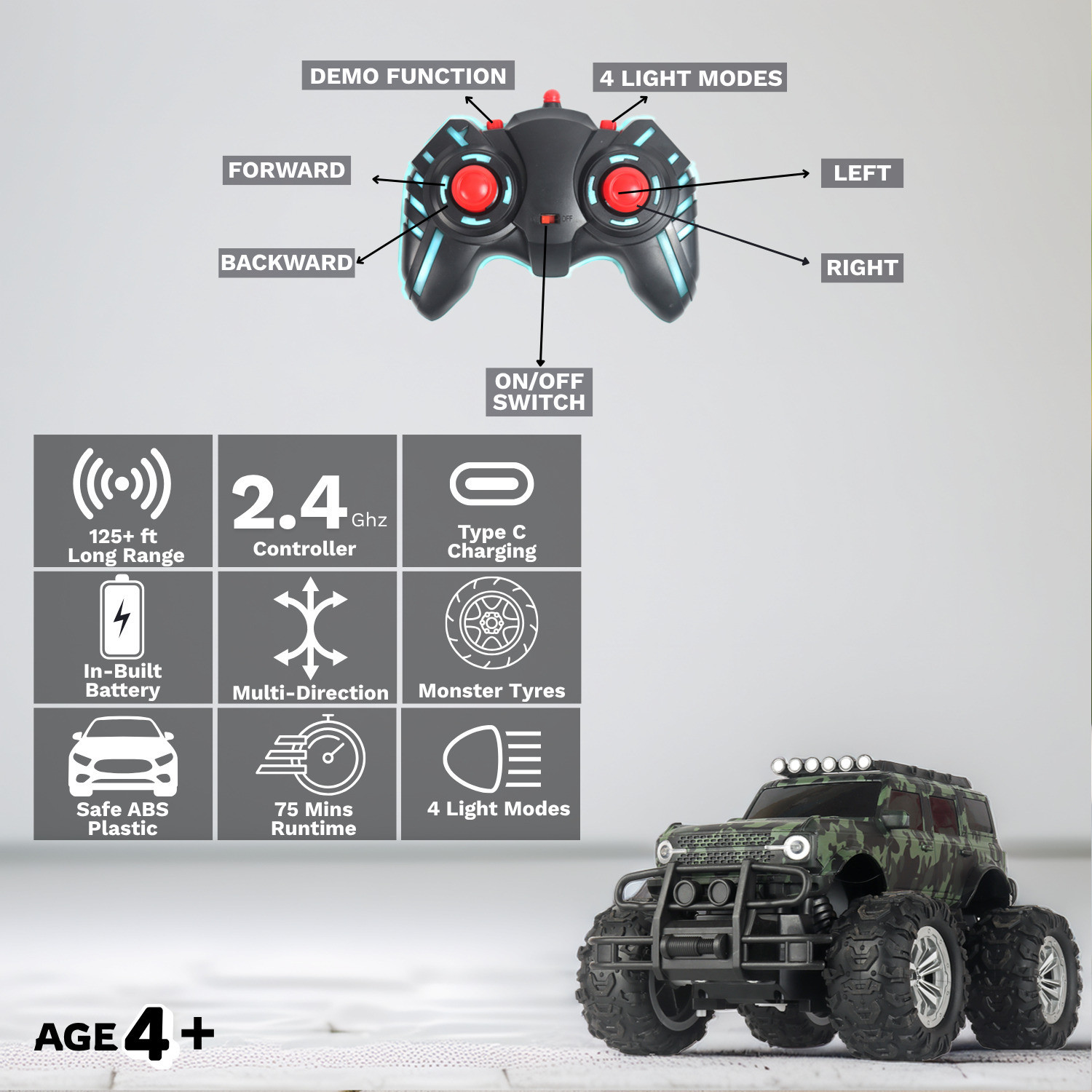 Image of frendo Off Roader Rechargeable Remote Control Monster Truck for Kids