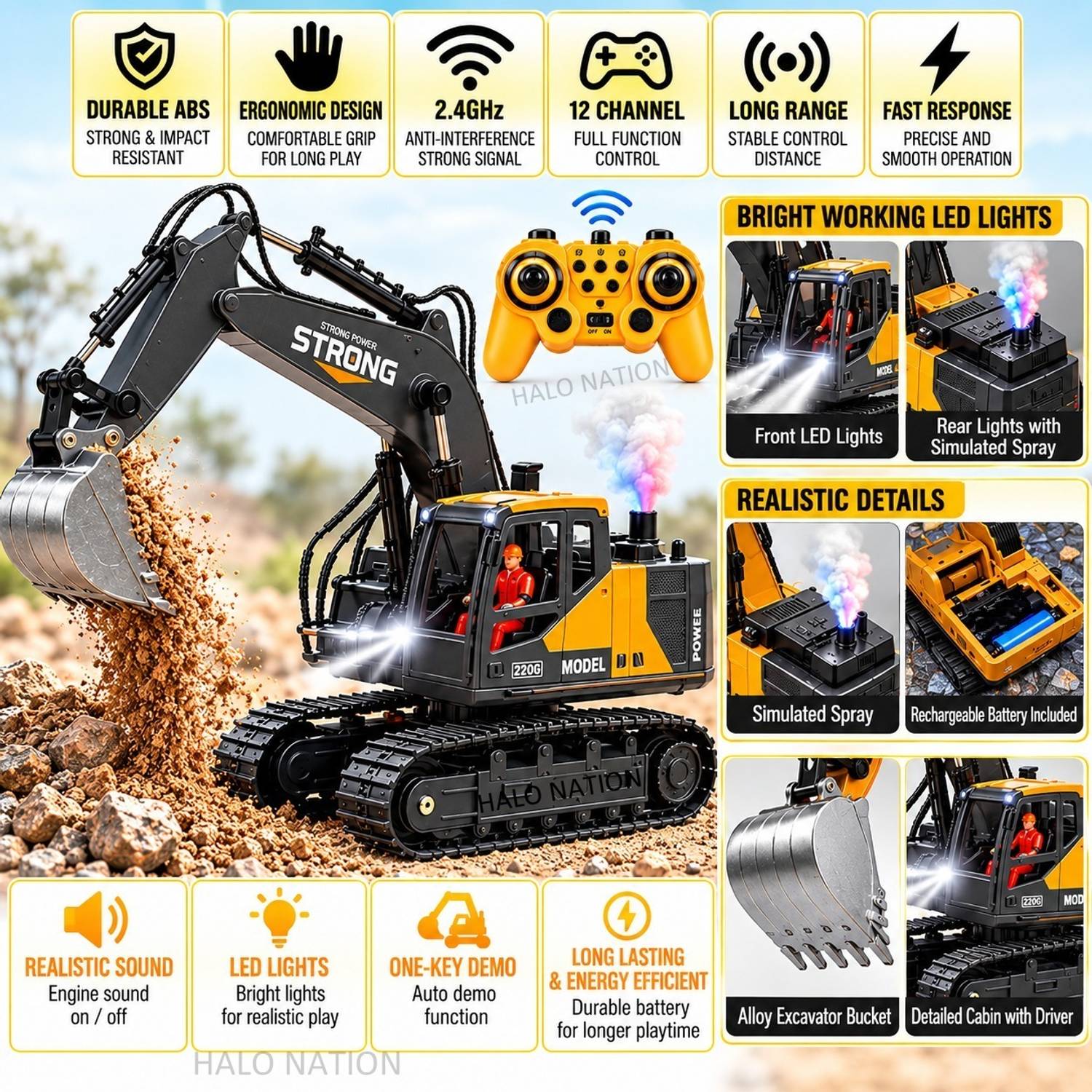 HALO 12Channel RC Excavator Rechargeable Truck - Image 3