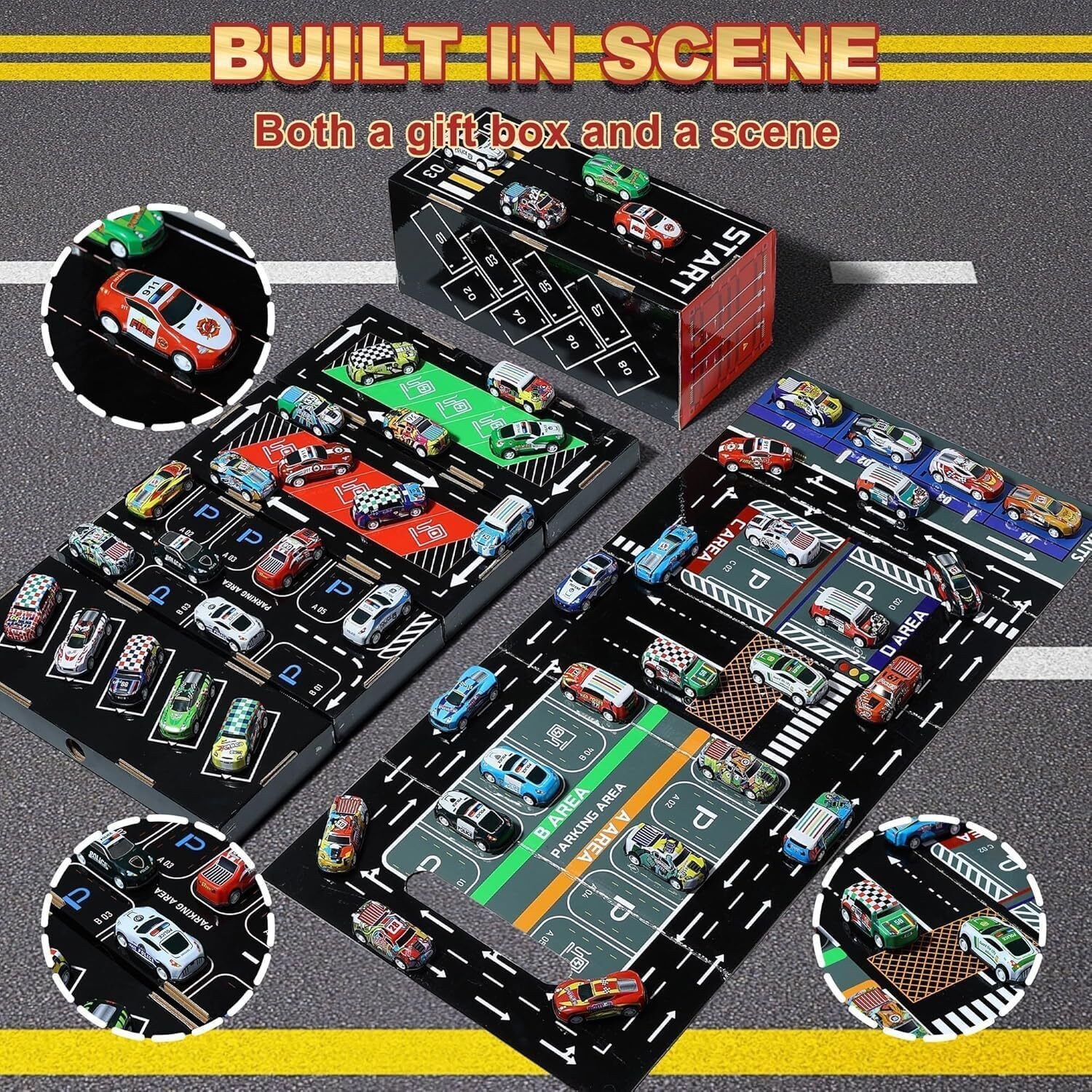 Image of SHOPOGENIX Storage Box 48pc Diecast Toy Car Unisex Racing Collection Pull Back Car set