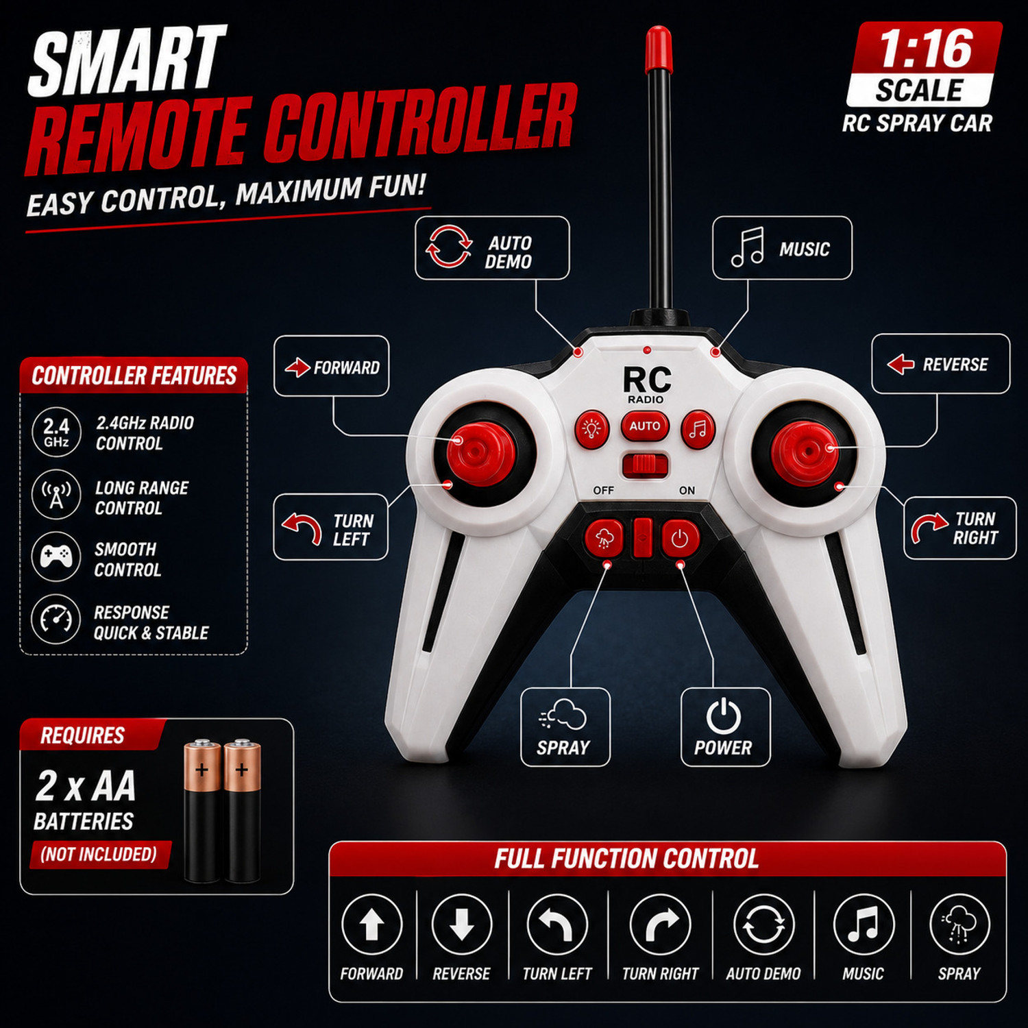 Image of The Flyer's Bay Remote Control Toy SUV Car with Rechargeable Battery, Smoke Spray & LED Lights