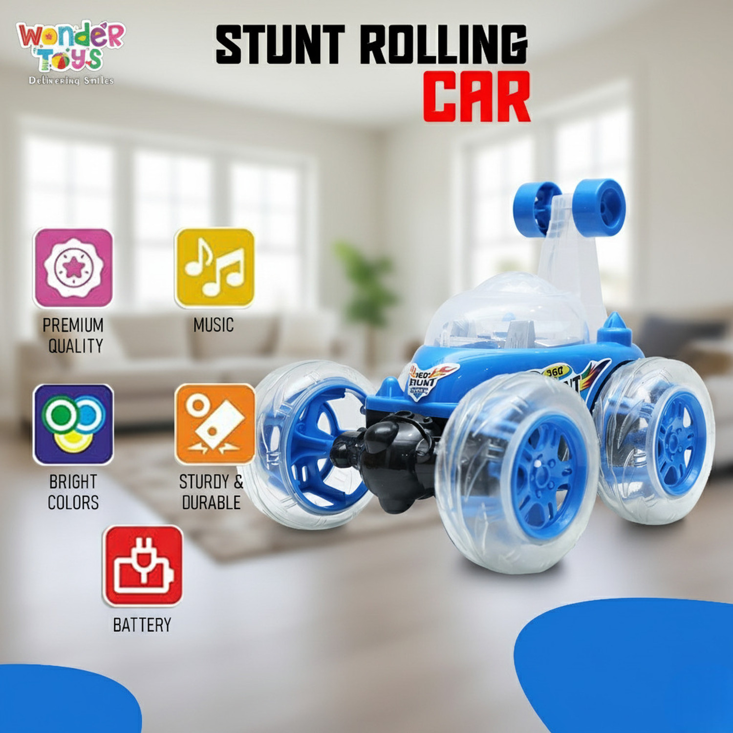 Image of Wonder 360 Spin & Stunt RC Racer-LED Light-Up Remote-Control Car with Music & Flip Car