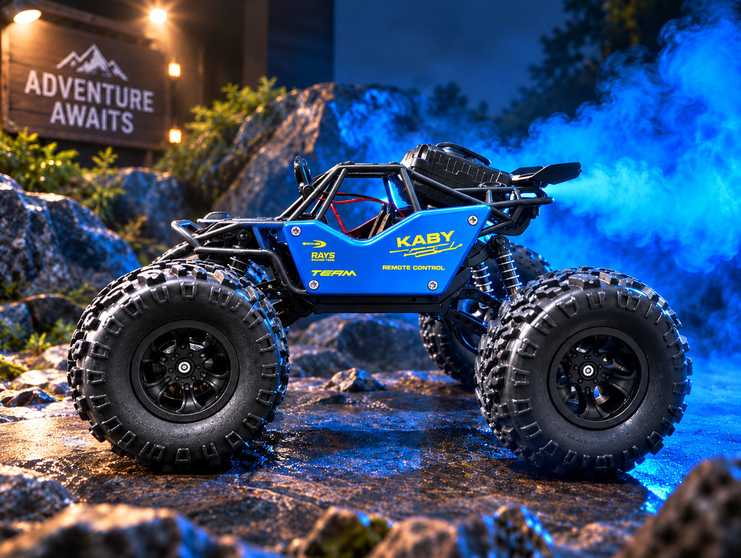 Image of MY WONDERBOX Rock Crawler Rechargeable RC Car 4X4 Off-Road Monster Truck for Kids with Smoke (Blue)