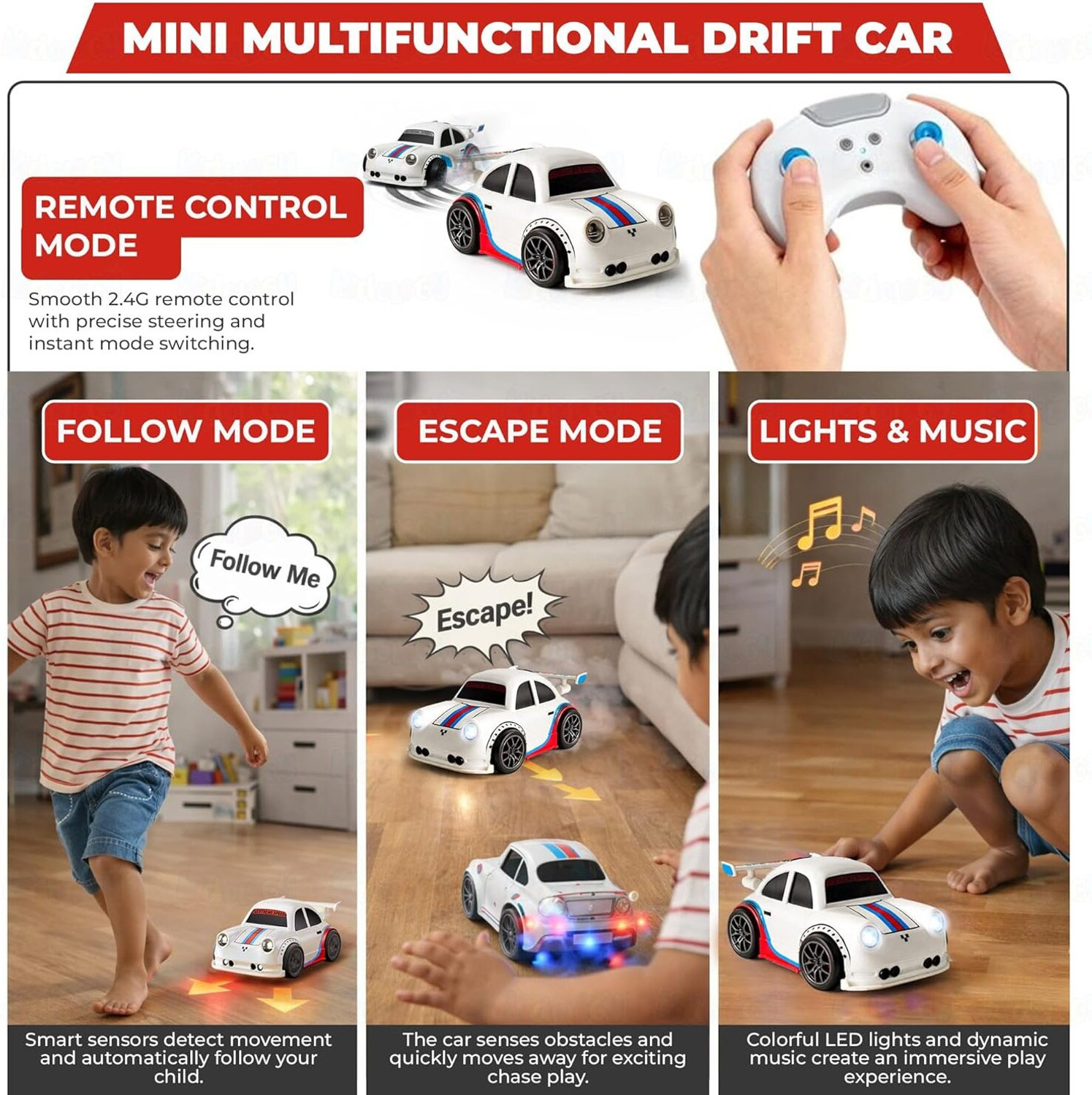 Image of AG INDUSTRY Remote Control Smart Sensor Drift Car with Follow Me, Music & LED Lights