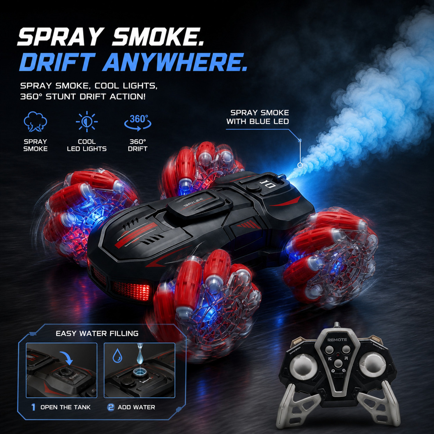 Image of ZUNBELLA 4WD RC Stunt Car 360 Degree Rotating Dual Sided Climbing With Smoke Effect