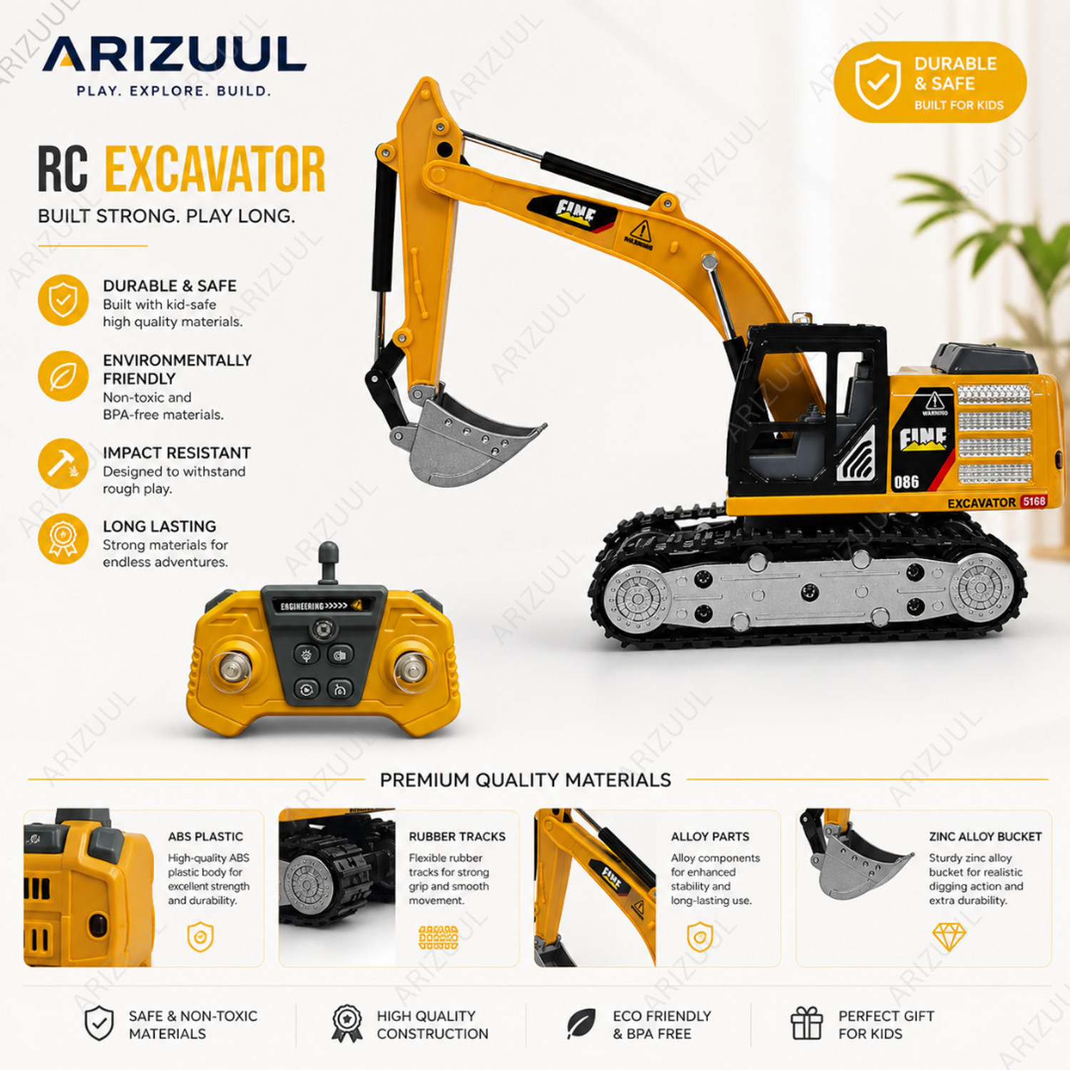 Image of Arizuul 1:64 Alloy Mini RC Excavator Remote Control Construction Truck Toy for Kids Play