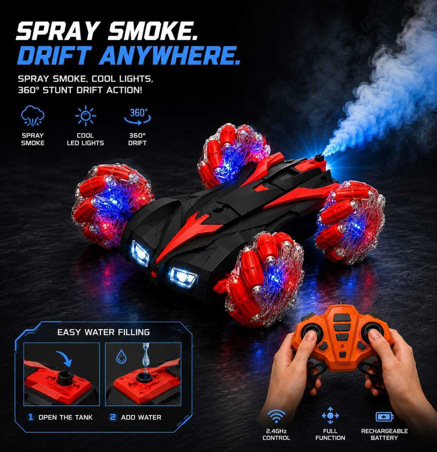 Image of ZUNBELLA 4WD Double Sided RC Smoke Stunt Drift Toy Car 360 Rotation Drift Toy For Kids
