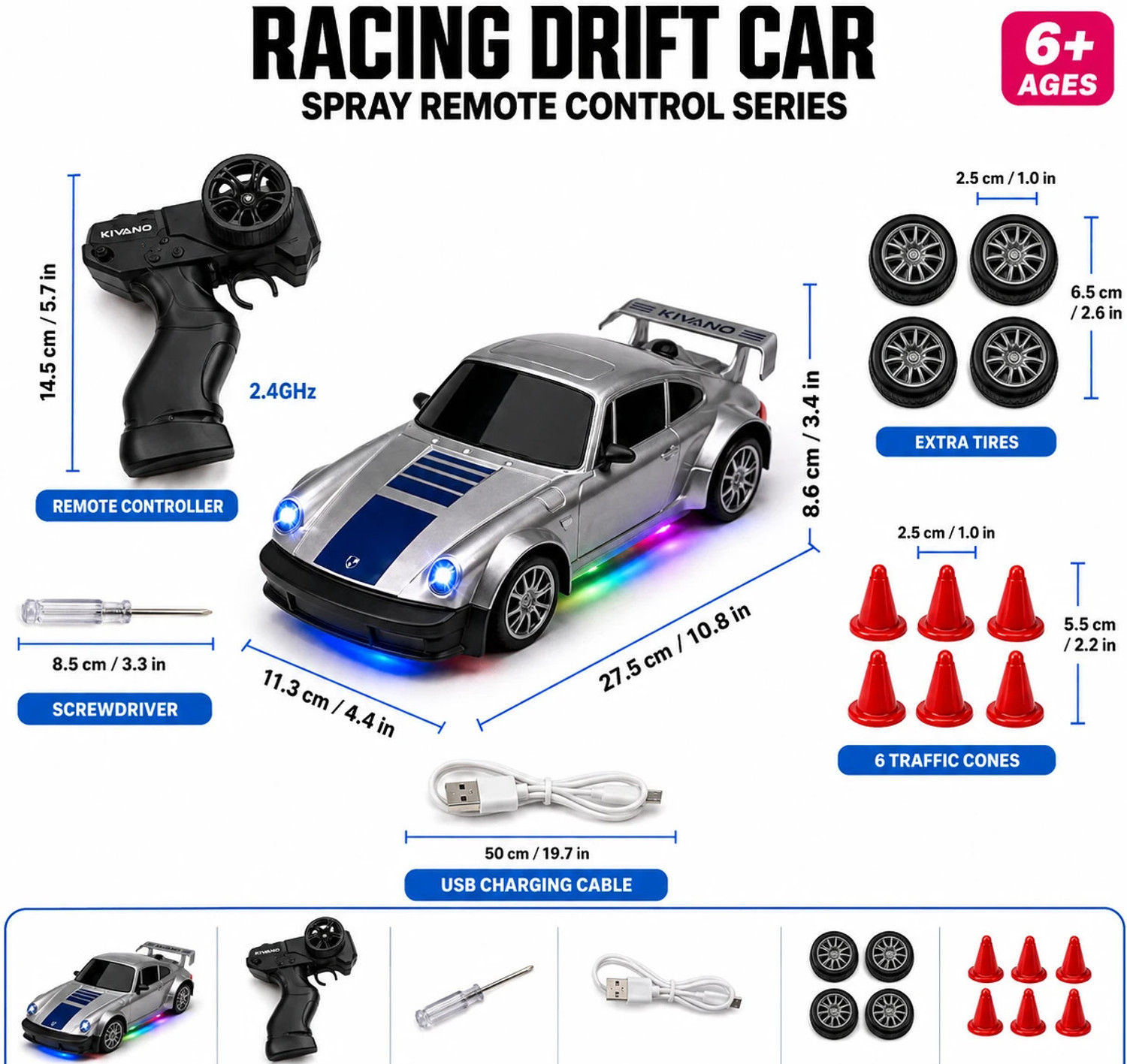 Image of happie cart RC Drift Racing Car for Kids - 2.4GHz Remote Control 4WD Car with LED Lights