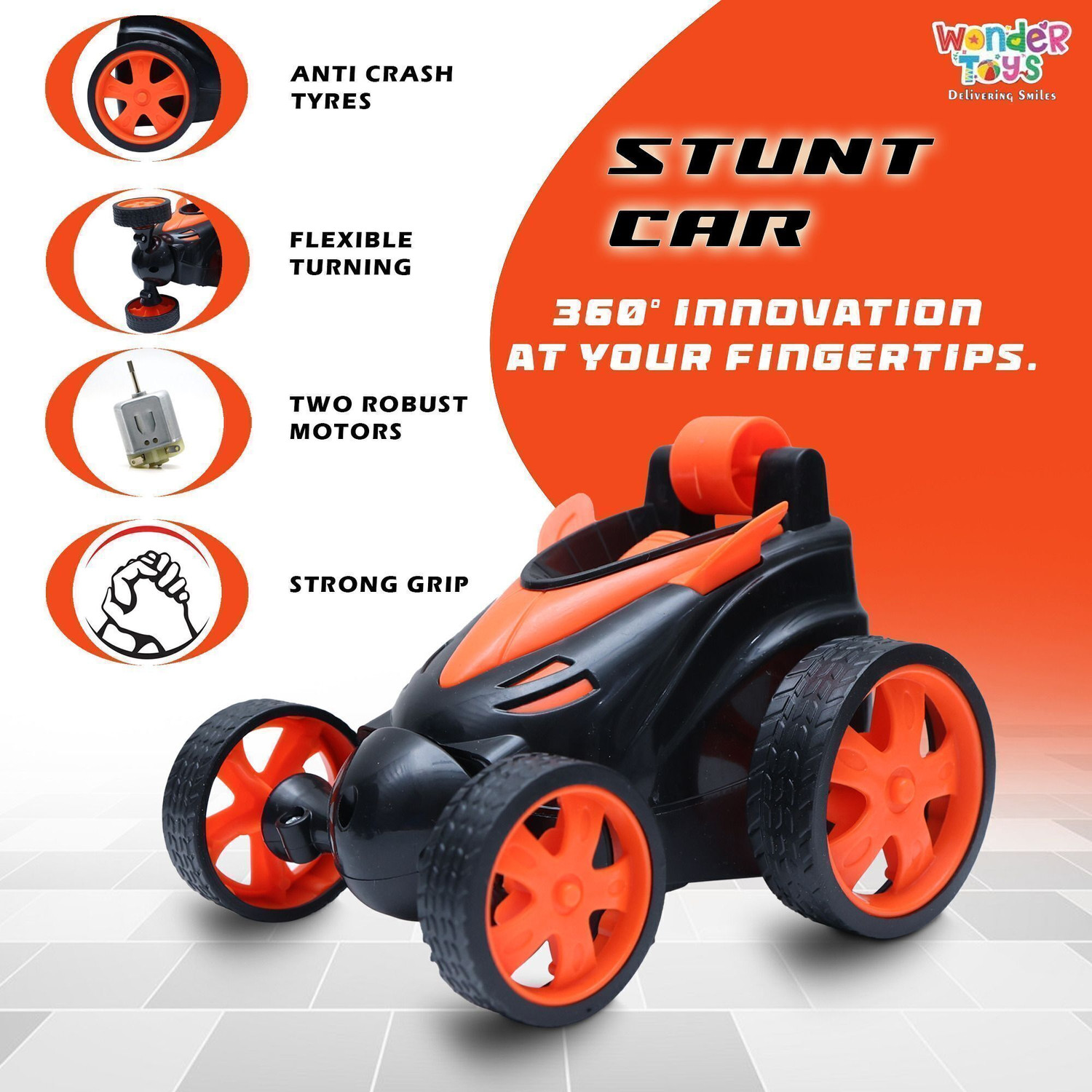Image of Wonder Stunt Flip Rotating & Rolling RC Car for Kids Flexible Turning FK5