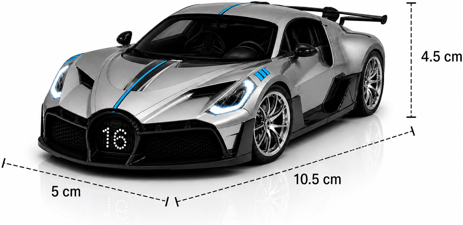 Image of crezor toys Scale 1:36 Bugatti Metal Toy Car with Light & Sound Pull Back Model Scale (Random Color)
