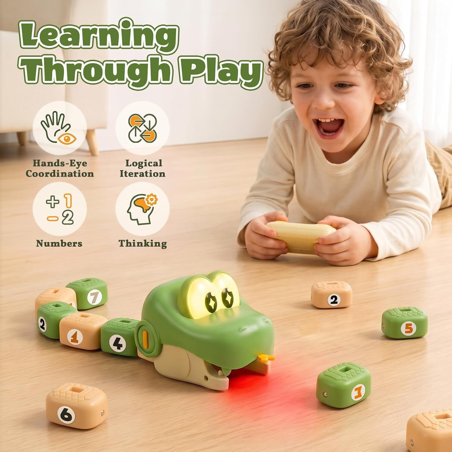 Image of OPINA Magnetic Hungry Snake RC Remote Control Game with Building Blocks (Multicolor)