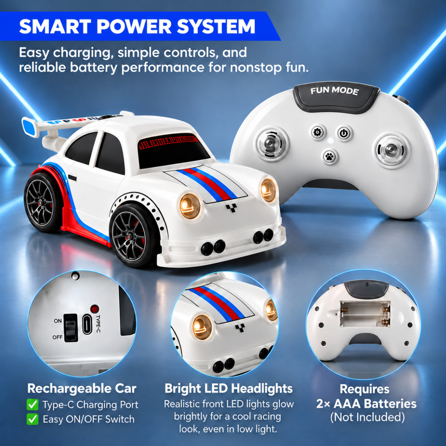 Image of yuvika RC Drift Smart Sensor Drift Car with Led Lights & Music for kids (Black, White)