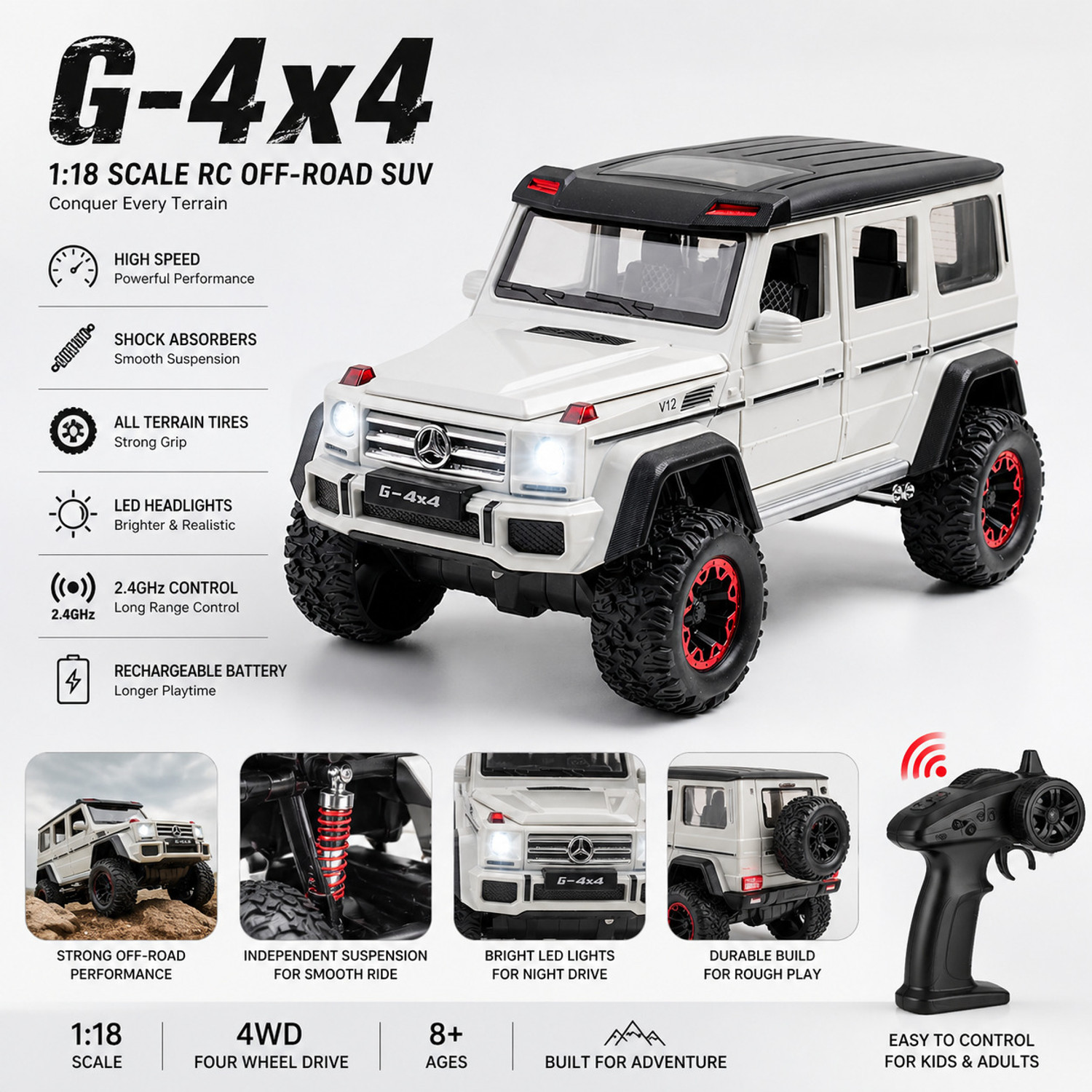 Image of ZECOMMERCE Kids Remote Control RC Car Off Road 4x4 with Rechargeable Battery