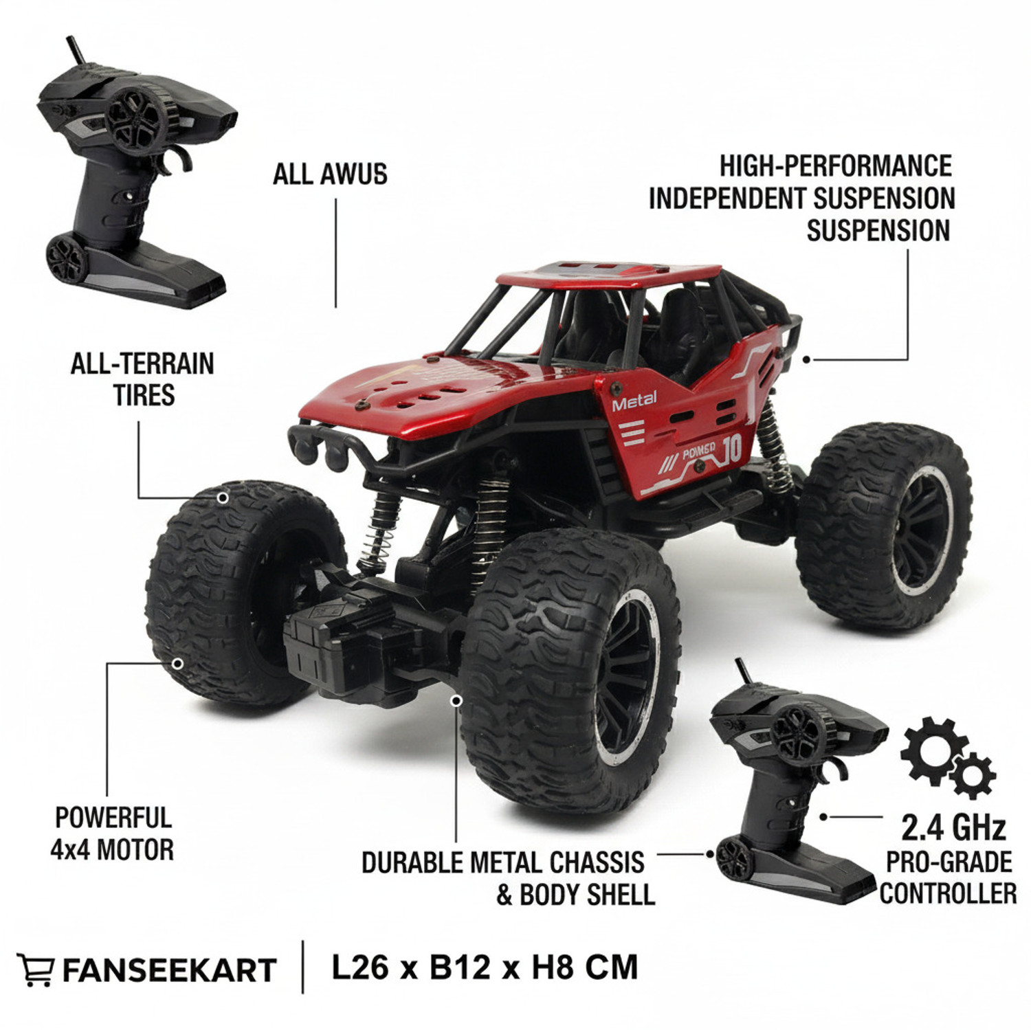 Image of Silversheen 4x4 Monster Truck For Kids | Mist Smoke Effect 2 Wd Rock Crawler Rc Car