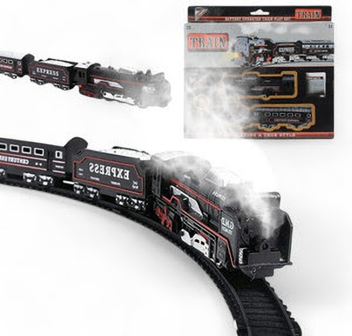Image of Yuven Kids Battery Operated Toy Train with Smoke, Music & Easy Track Assembly