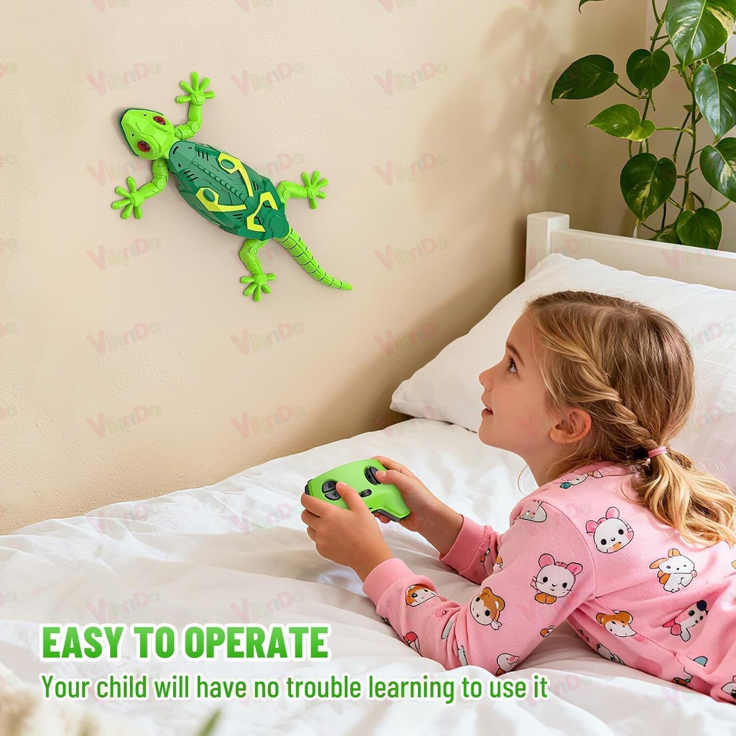 Image of VikriDa Rechargeable RC Robot Lizard 360 Rotation LED Wall Crawler Toy