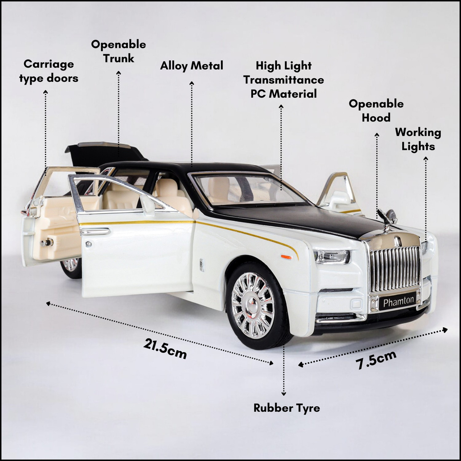 Image of Awesomest Die Cast Realistic Rolls Royce Car with Door Opening Car Toy for Boys