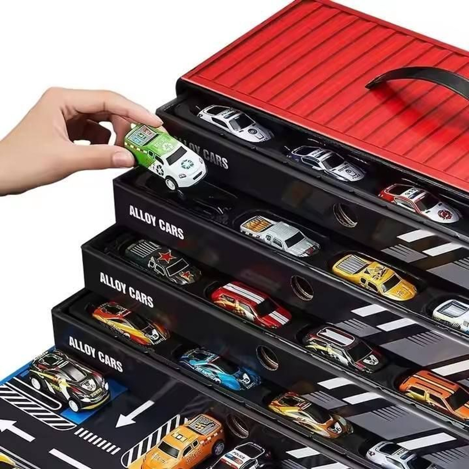 Image of SHOPOGENIX Storage Box 48pc Diecast Toy Car Unisex Racing Collection Pull Back Car set