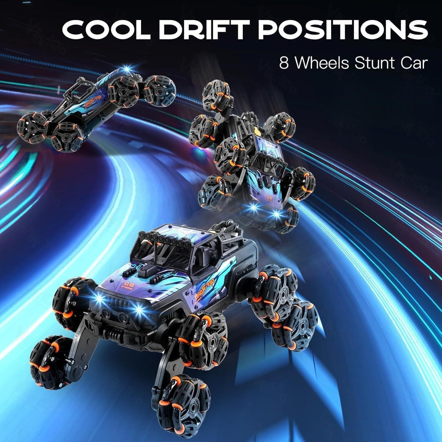 Image of VikriDa 8 Wheel RC Stunt Car with Hand Gesture Control, Lights & Music (Black)