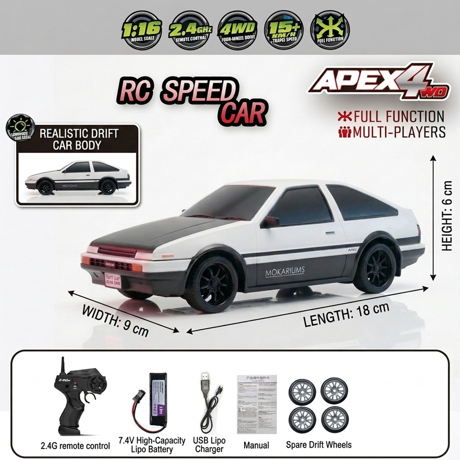 Image of Flytek Drift rc car 4x4 rc drift car for kids remote control car 4x4 with 4 Tyre, Cones
