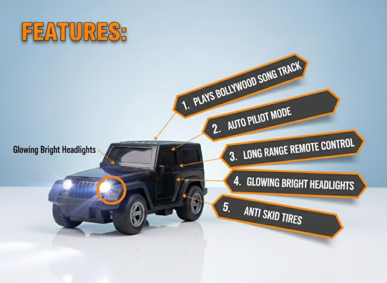 Image of BAIRNINO Musical Thar Remote Control Car with Auto Drive Function & Glowing Headlights