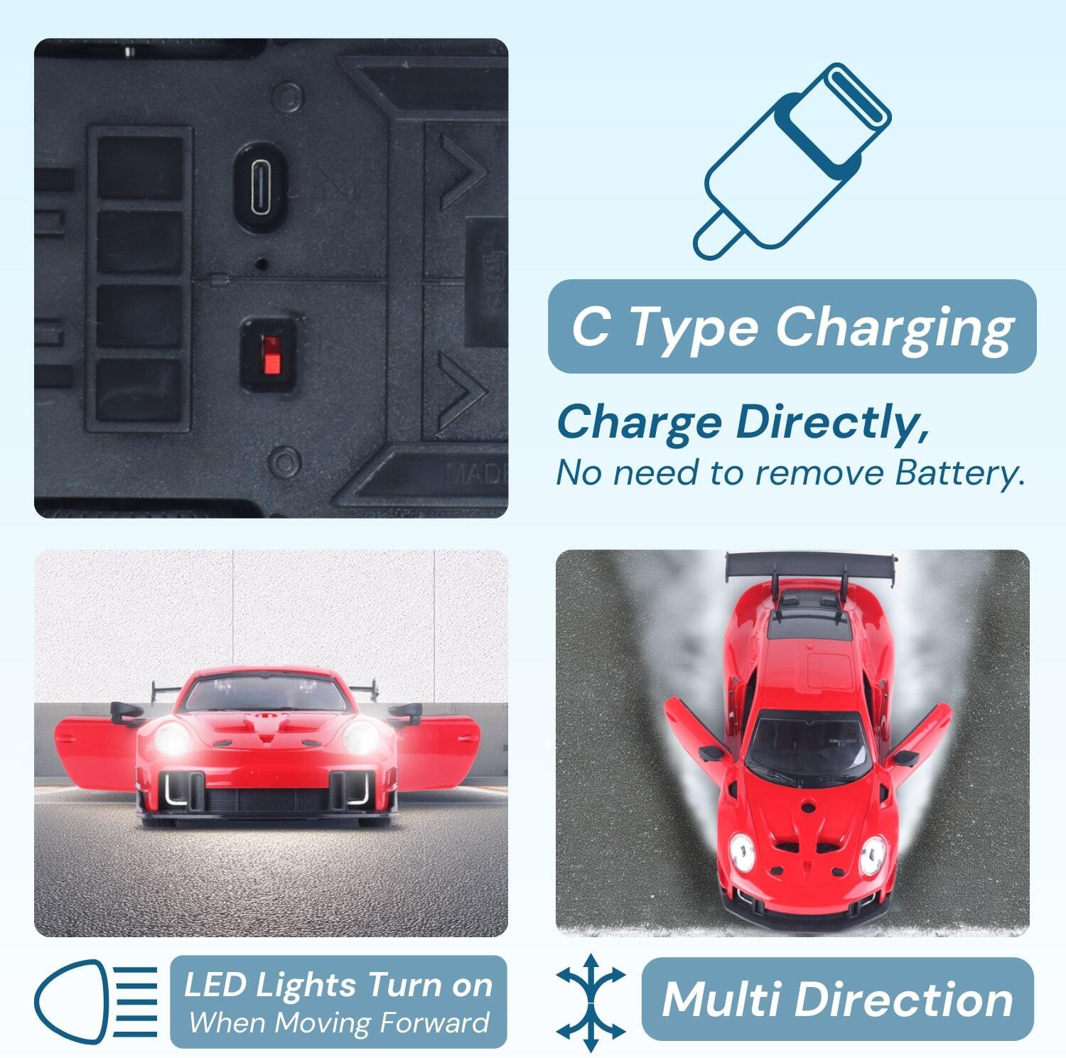 Image of frendo Door Opening Rechargeable RC Car 2.4G Remote (100+ ft) Por Red