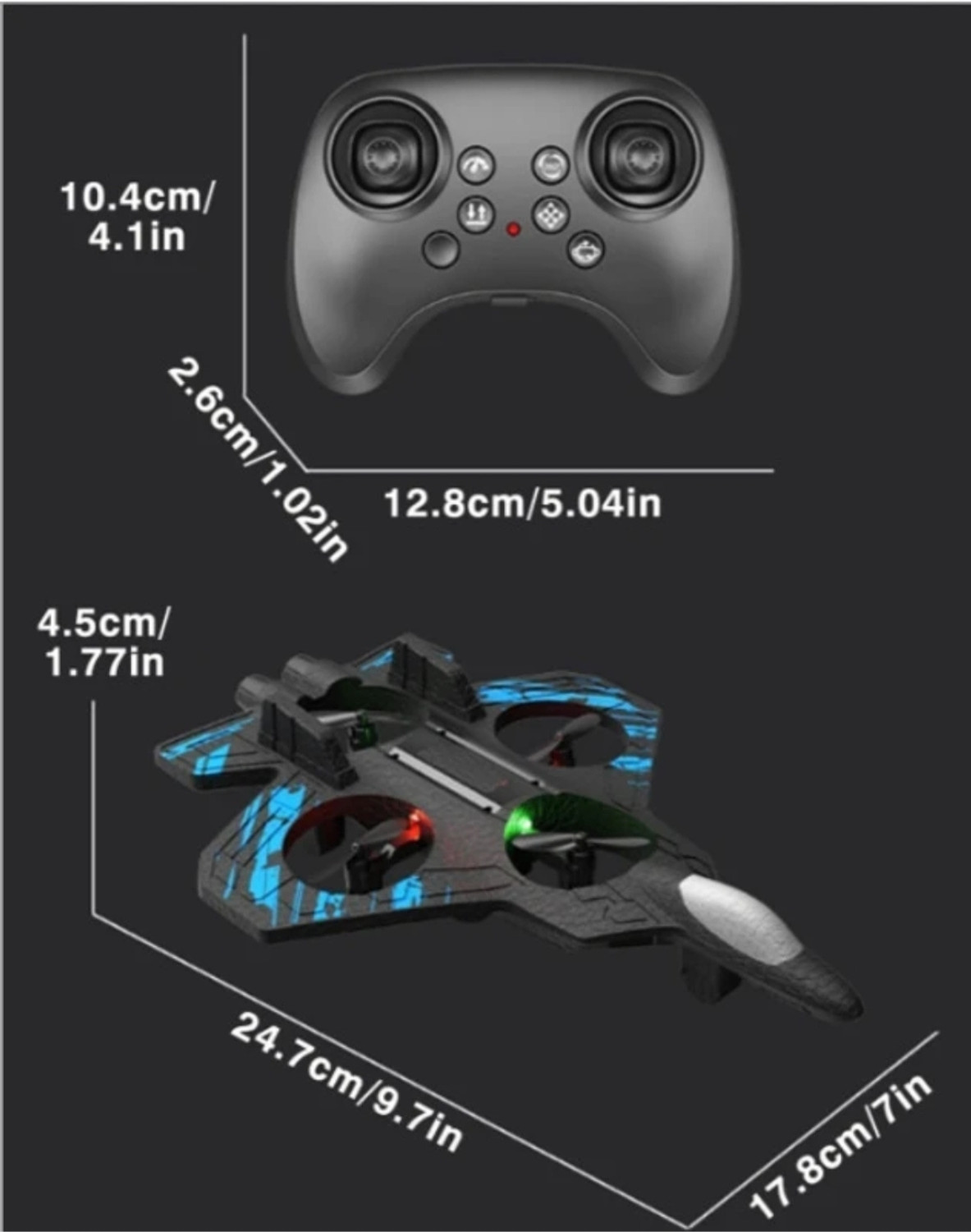 Image of vishaltoys RC Fighter Jet - Remote Control Airplane with LED Lights & Stunt (Black)