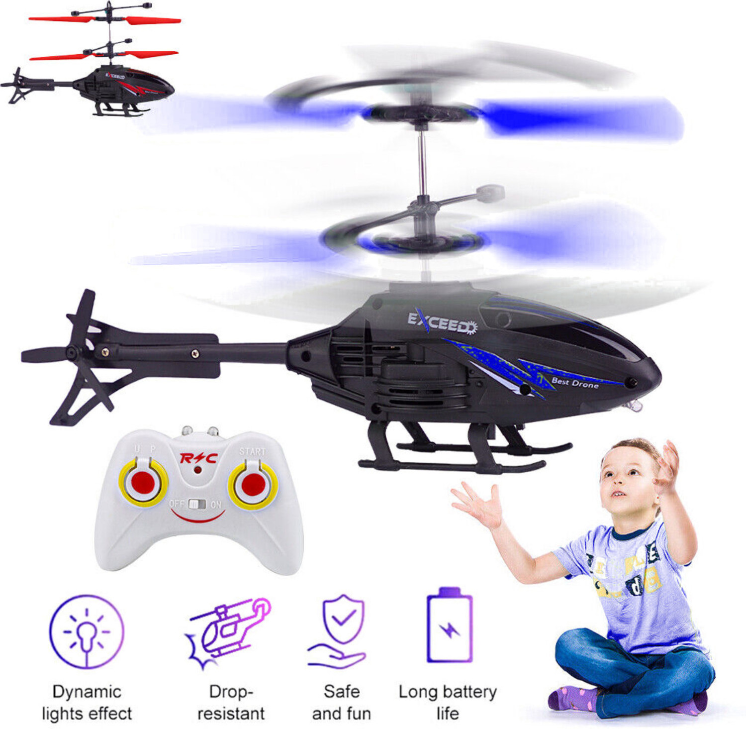 Image of DREAMY DEN Gravity sensor RC Helicopter with Safety Sensor and 3D Light - Pack of 1