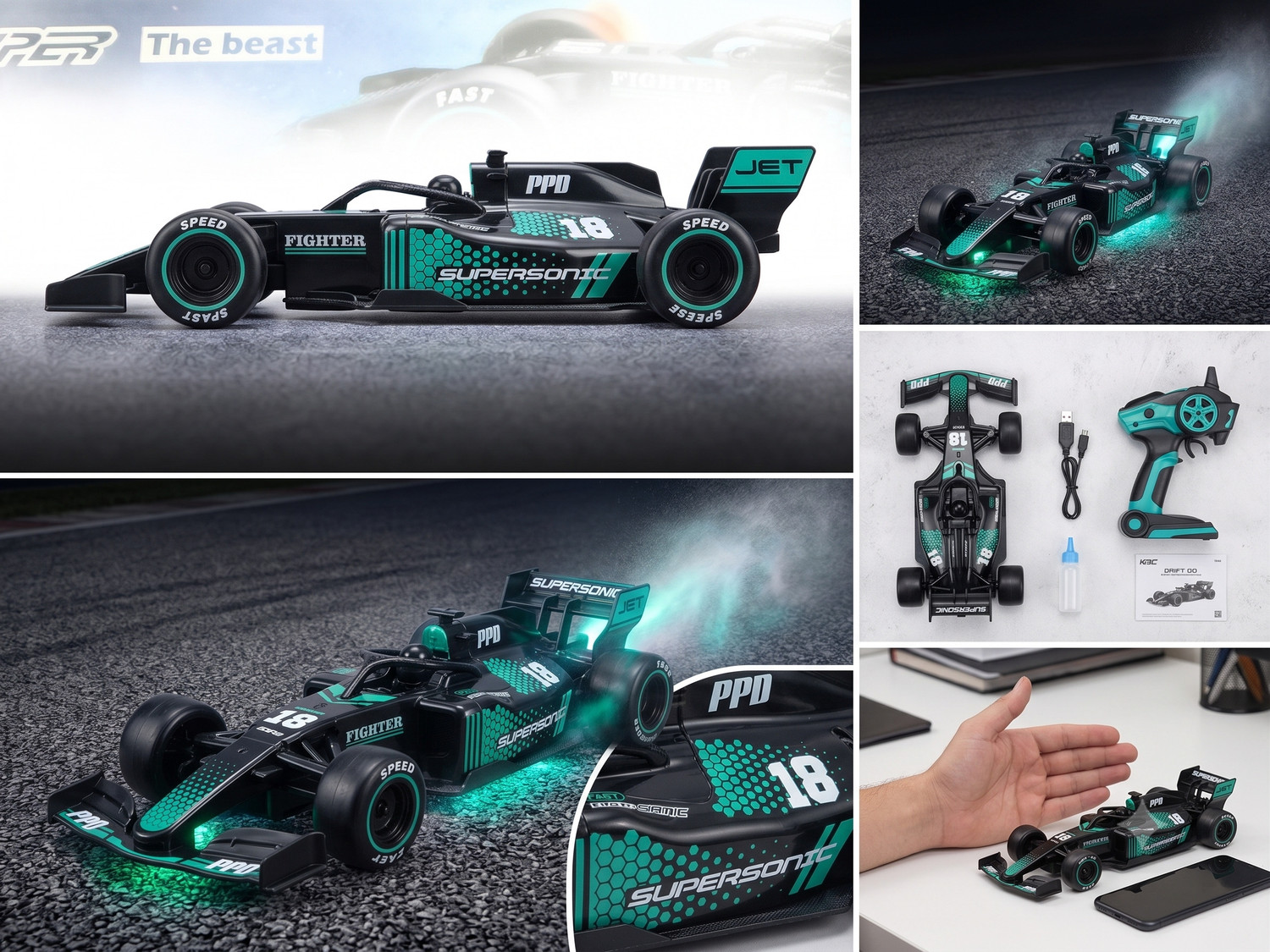 Image of Autonexus F1 Remote Control Drift Racing Car with Mist Spray Smoke Effect & LED Lights