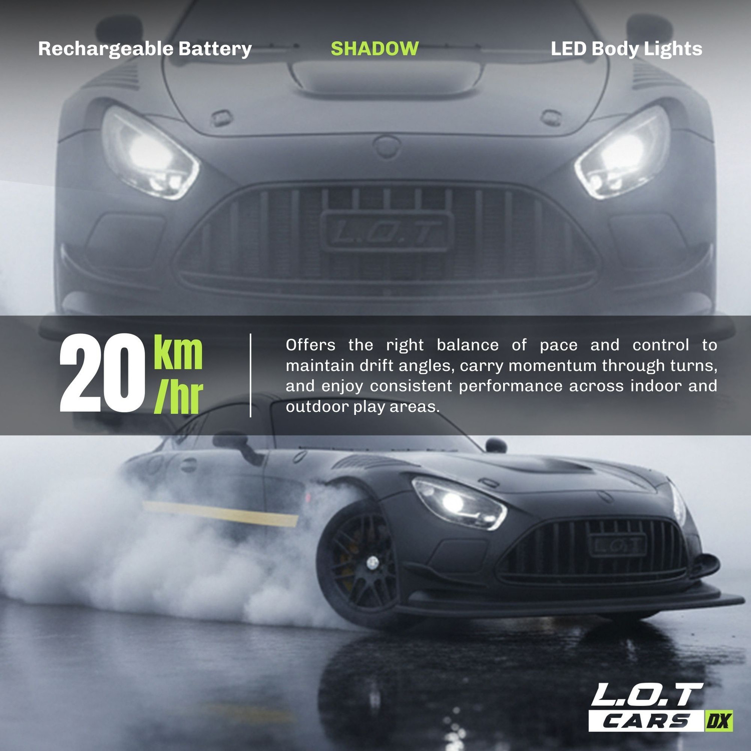 Image of L.O.T CARS Shadow Remote Control Drifting Car, 4 wheel Drive, Multi-Mode LED Lights