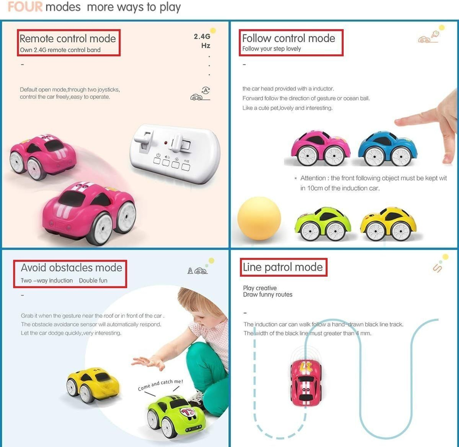 Image of Learn With Fun 5 Mode Smart Remote Control Car for Kids | Follow & Avoid Sensor Toy