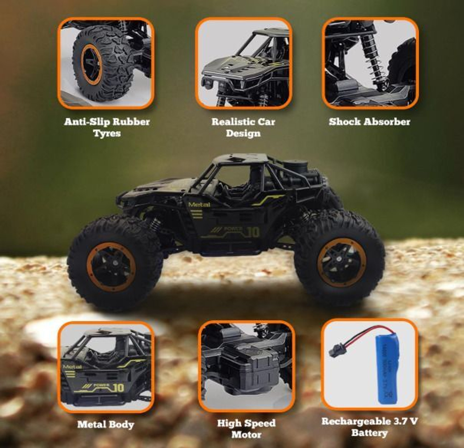 Image of APJ enterprise RC Drift Remote Control Car with Smoke Rock Crawler Toys for Kids Black