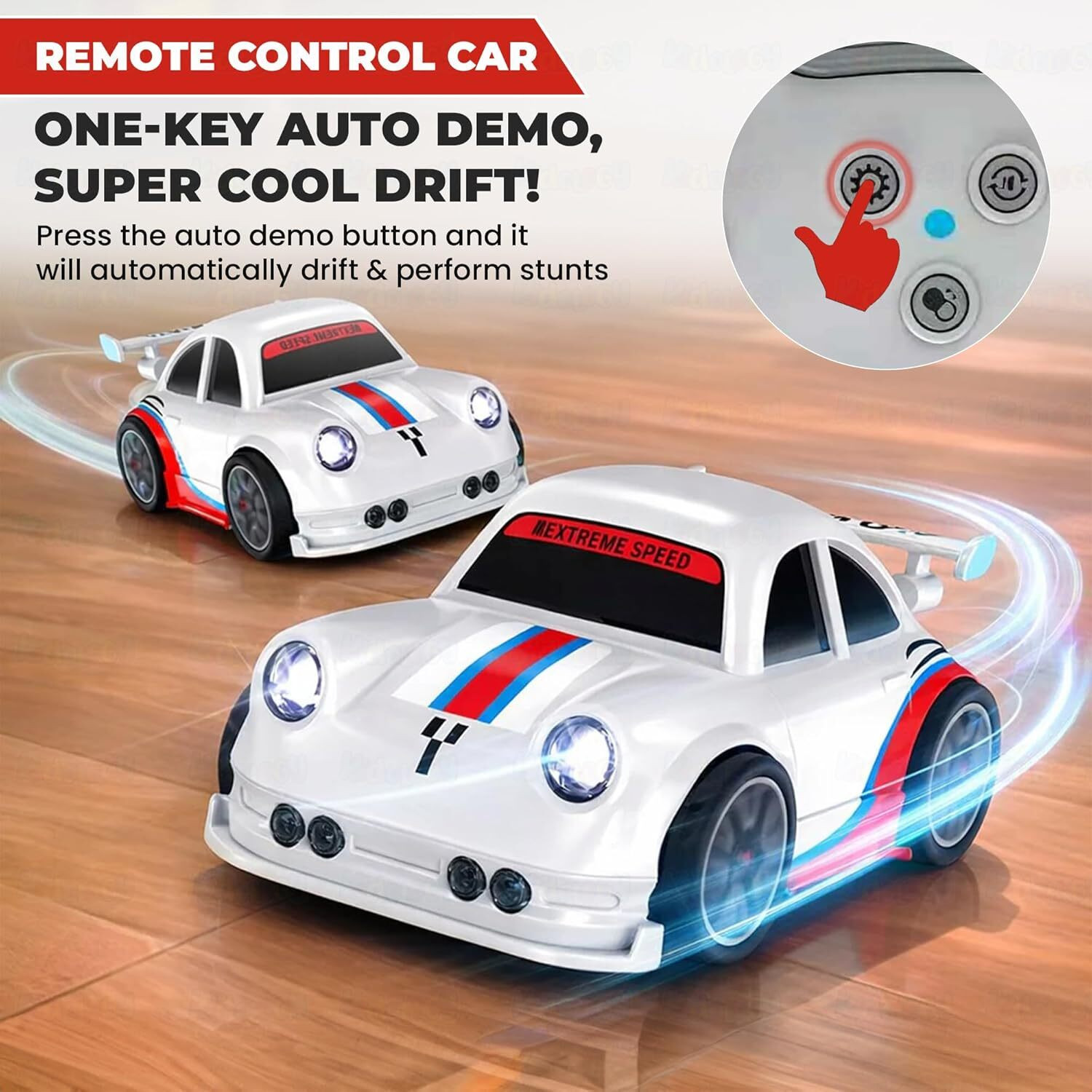 Image of KIDOLOGY RC Drift Car 2.4G Mini Remote Control Car with LED Lights, Sound & 360 Spins