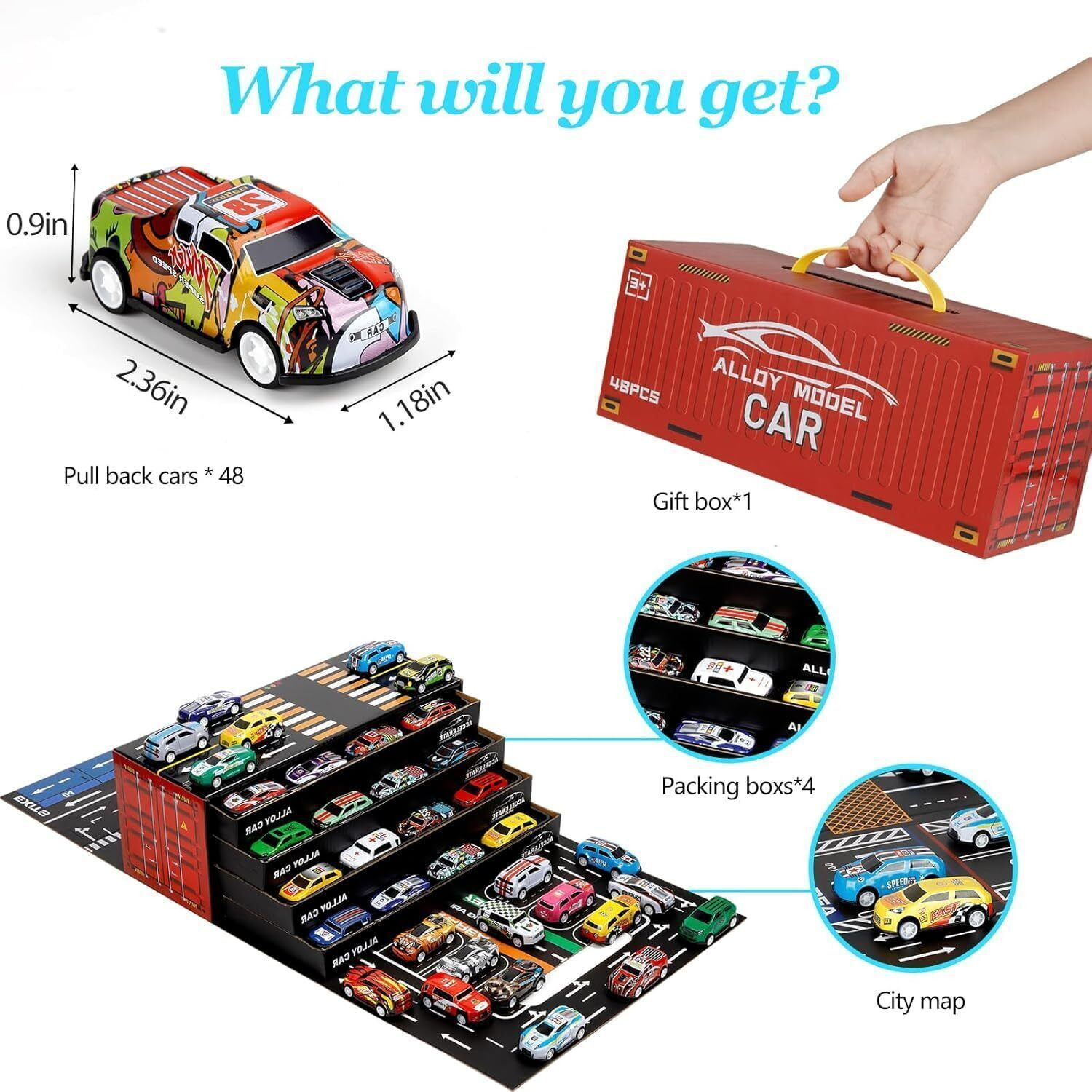 Image of Wengonvila 48 PCS Kids Racing Car Toy Set | Alloy Mini Cars with Storage Container