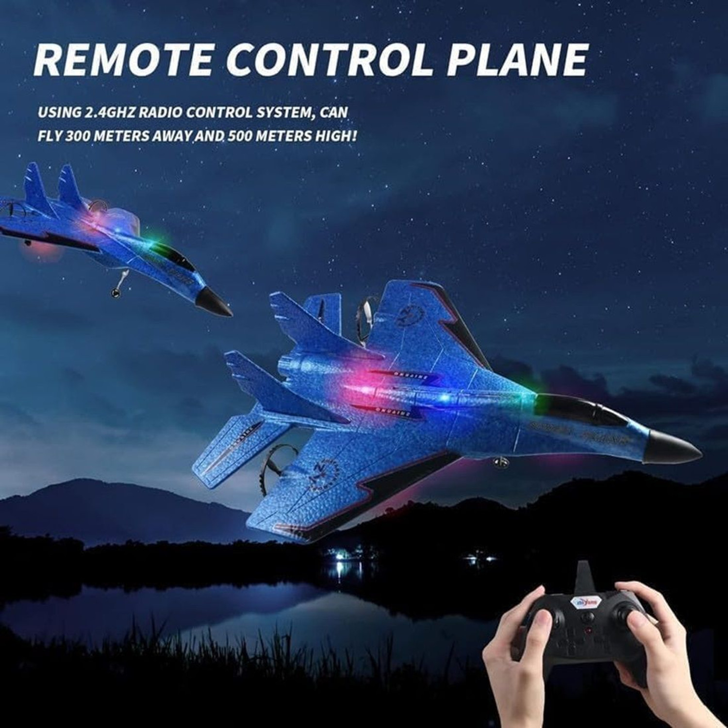 Image of PAPASpace Remote Control Airplane Fighter Jet with LED Lights Stunt Toy for Kids