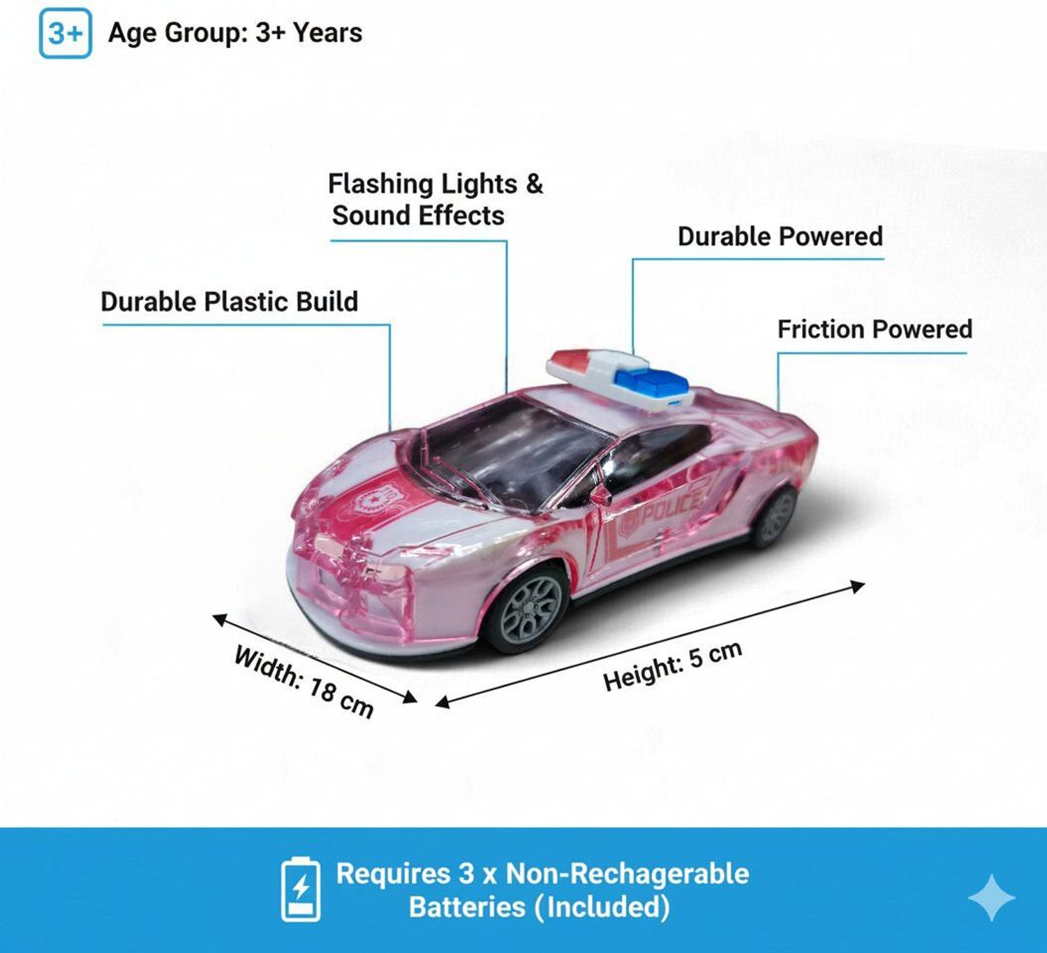 Image of BACHCHARIDE Police Car Toy with Flashing Lights - Pretend Play Vehicle for Boys & Girls