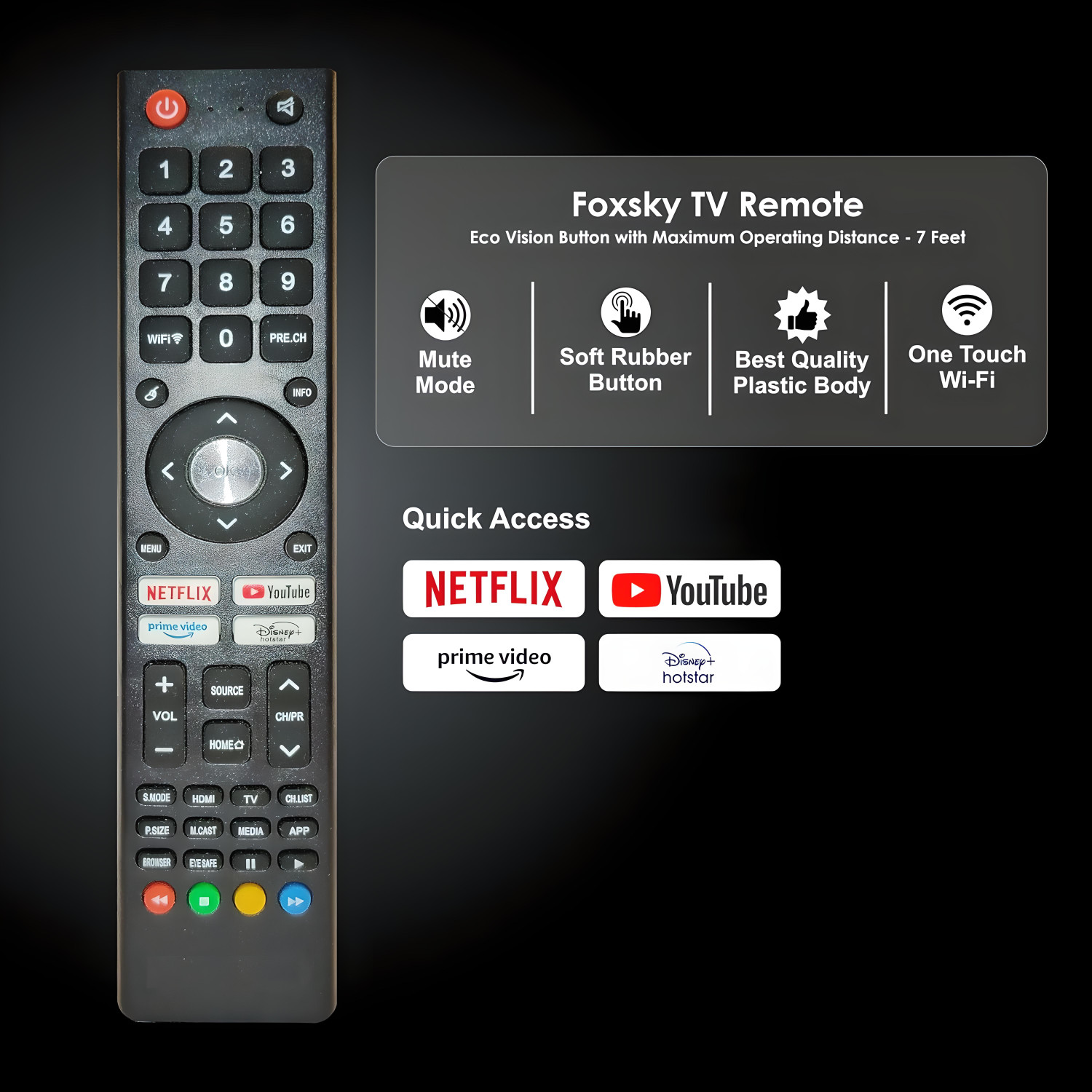 Image of MEPL Remote Compatible With Foxsky Model No 43FS-VS /2026, 32FSELS Pro Compatible for SKYWALL Skylive Foxsky LED LCD TV Smart TV Remote 43FSFHS (Exactly Same Remote Will Only Work)(Non-Voice) Remote Controller