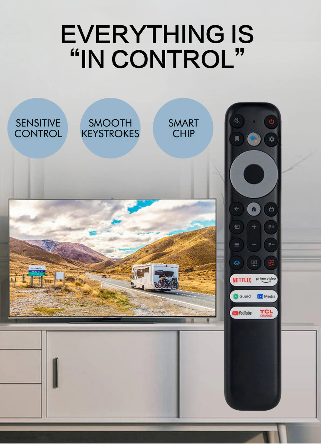 Image of Crystonics RC902V FMR1 Voice & Google Assistant Remote Control TCL 4K 8K Qled Bezel-Series P635 Pro Series Smart TV Remote Controller