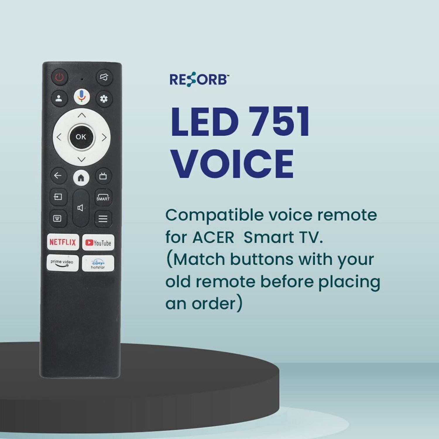 Image of Emrse LED 751 VOICE Acer Smart Android TV I Series, H Series (32 inch to 75 inch) Remote Controller